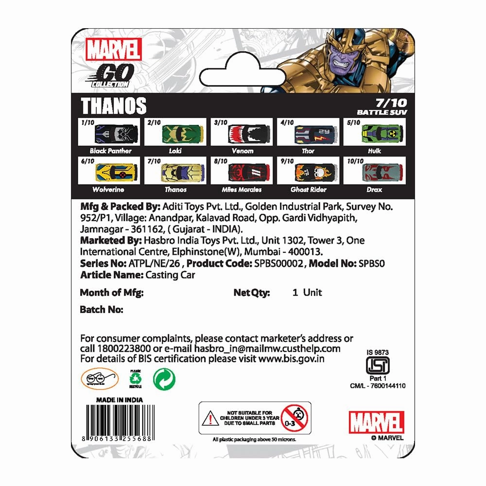 Marvel Go 1:64 Diecast Thanos Battle SUV Toy Car for Collection for Ages 3 years and up