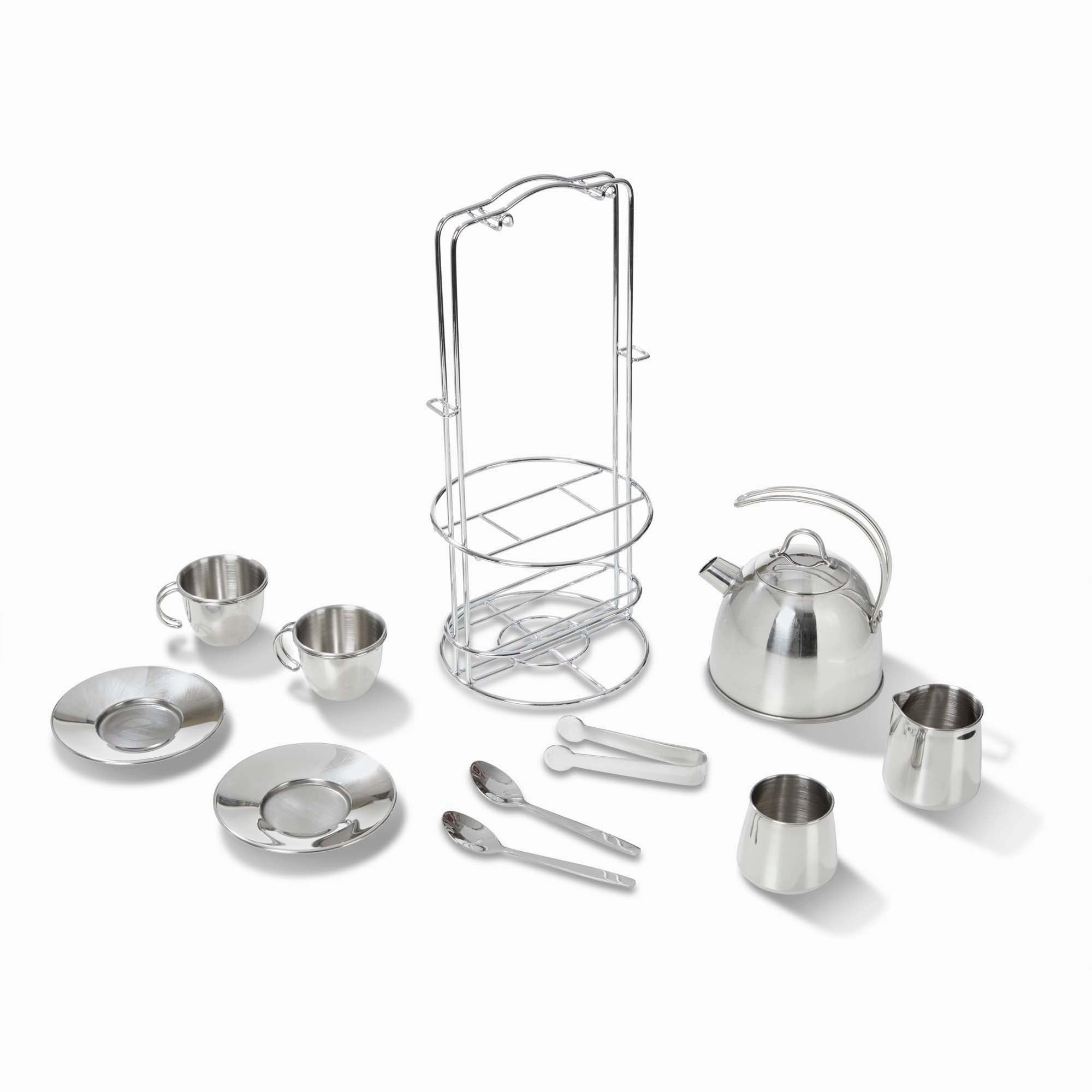 Melissa & Doug 11-Piece Stainless Steel Tea Set - Playtime Elegance