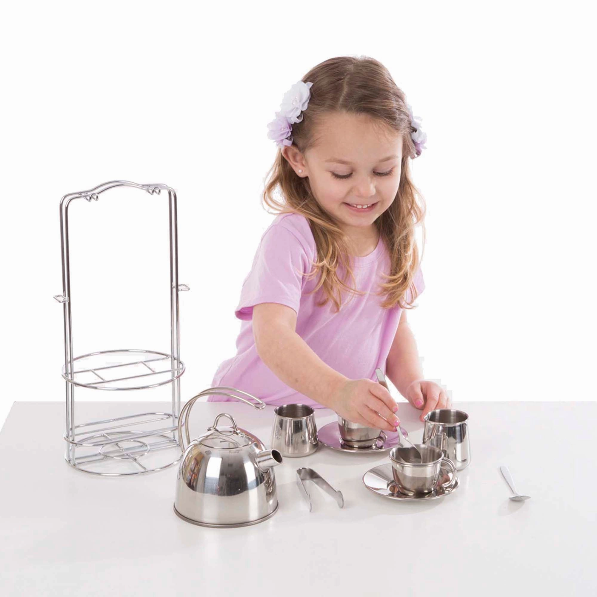 Melissa & Doug 11-Piece Stainless Steel Tea Set - Playtime Elegance