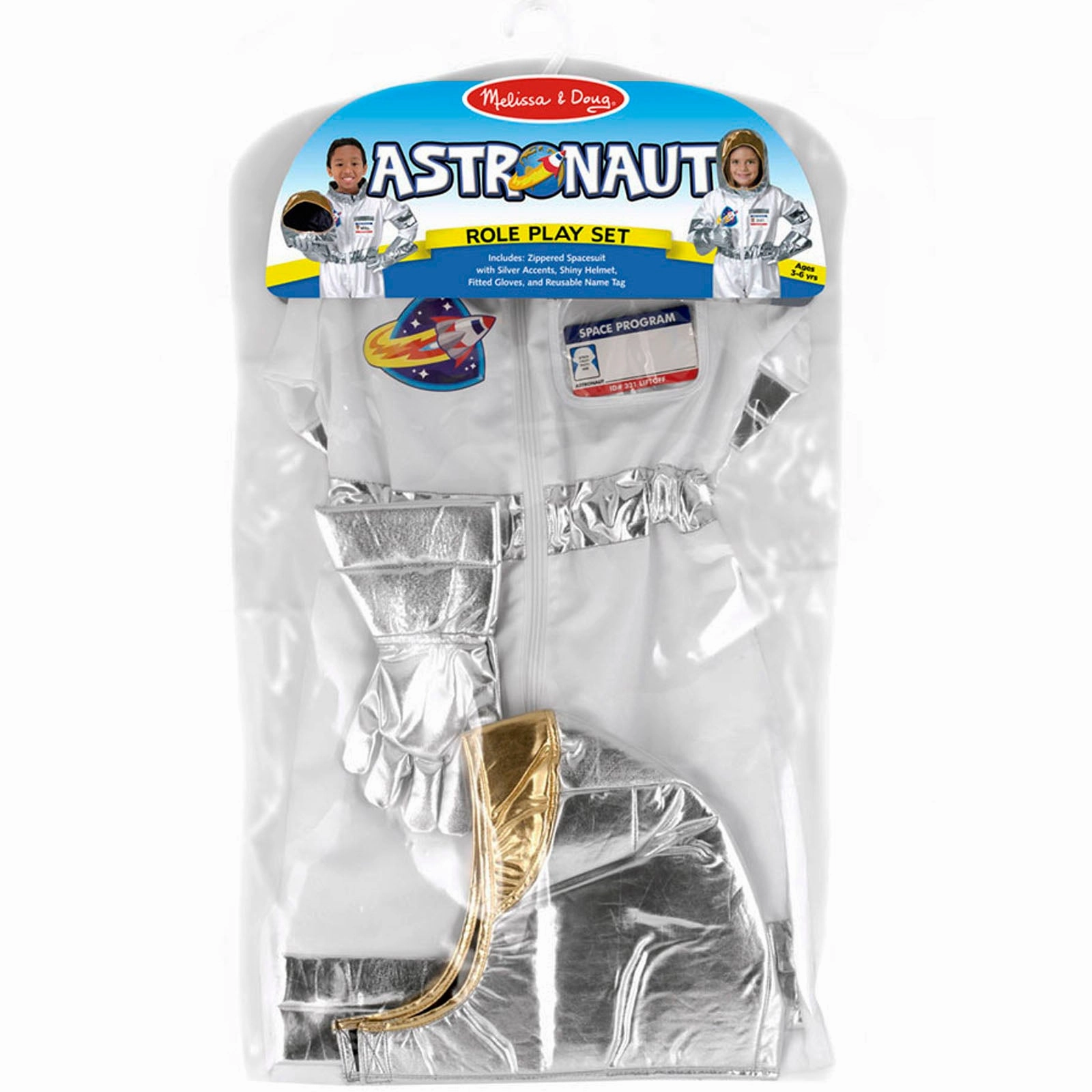 Melissa & Doug Astronaut Role Play Costume Set - Galactic Explorer - White & Silver