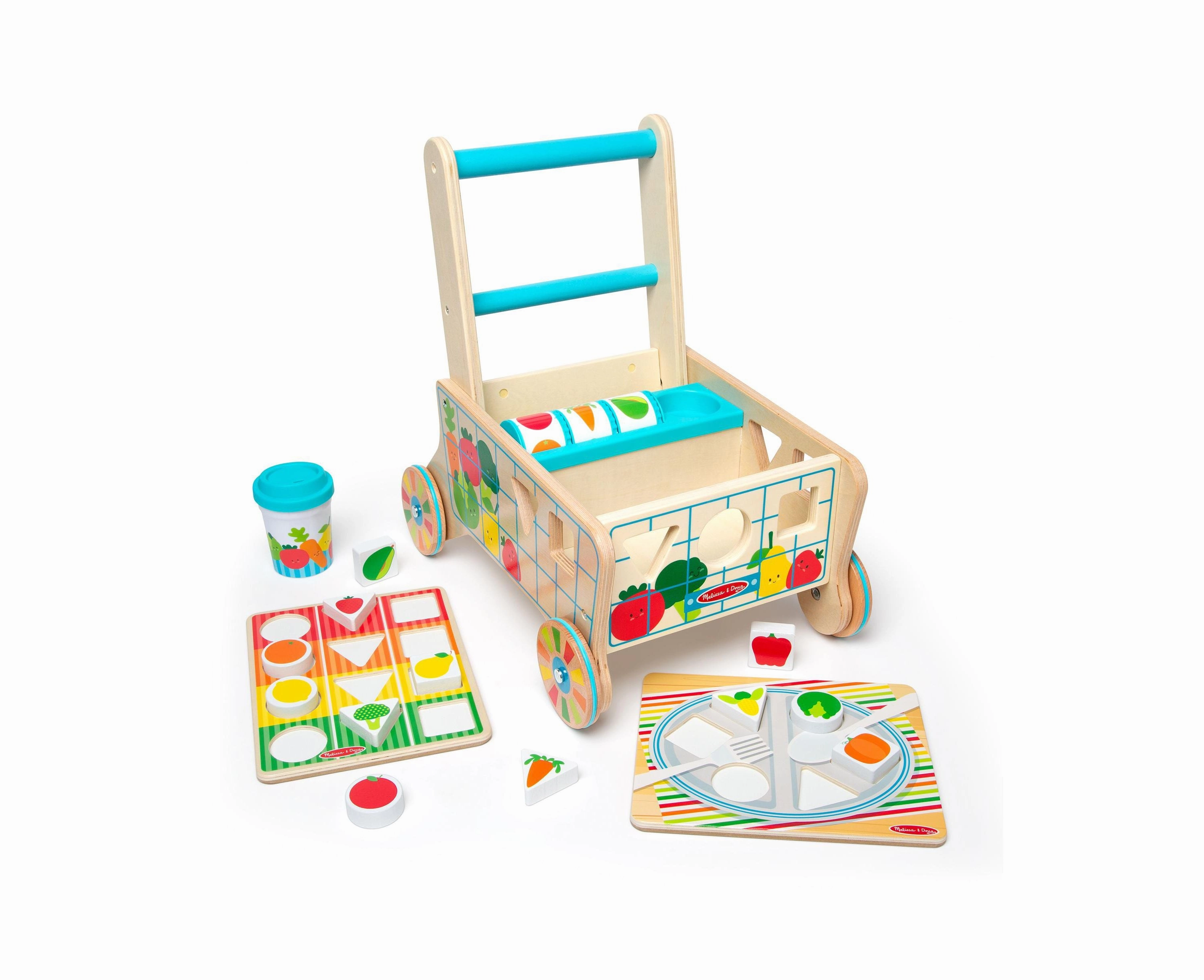 Melissa & Doug Wooden Grocery Cart & Shape Sorting Puzzle Toy
