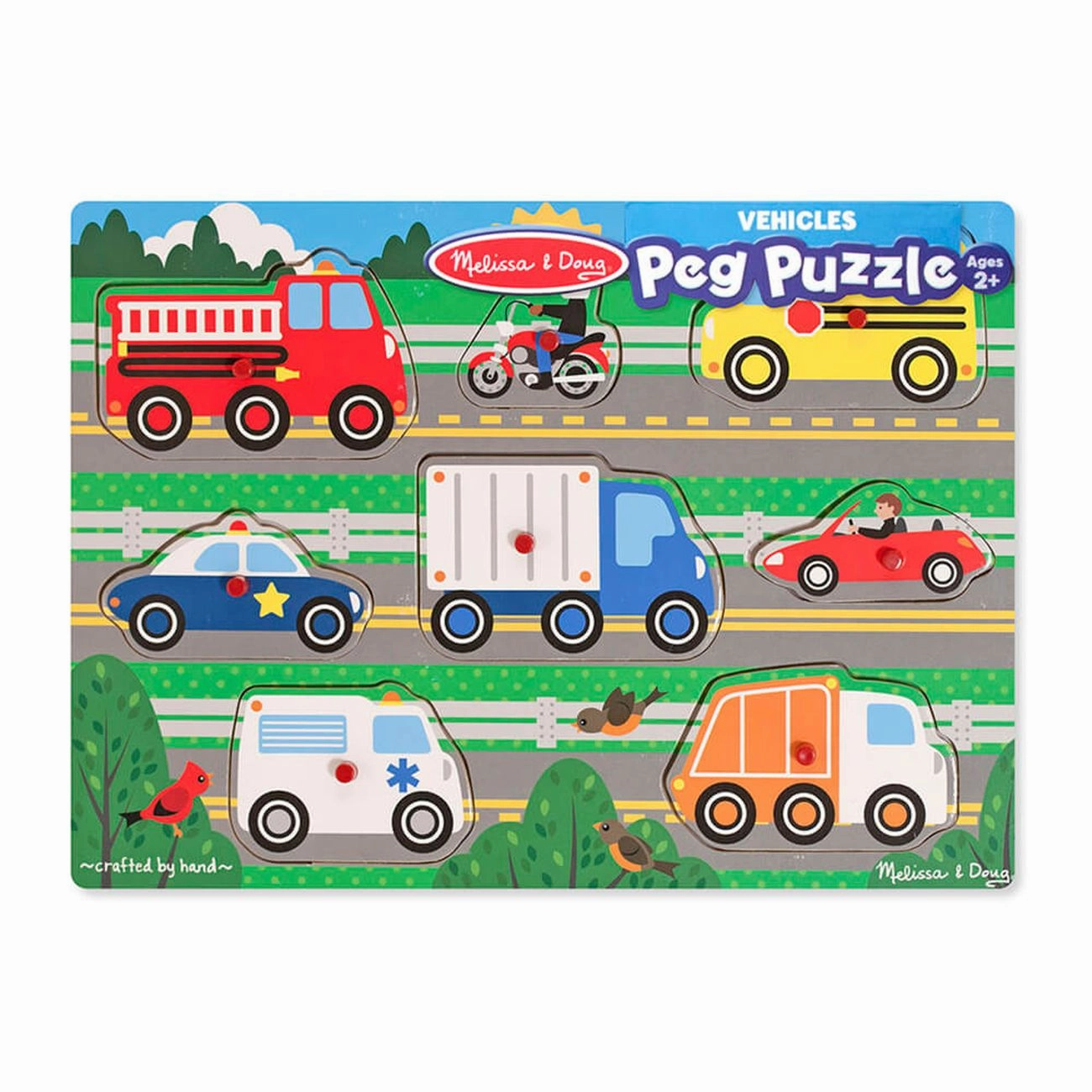 Melissa & Doug Wooden Peg Puzzle Vehicles