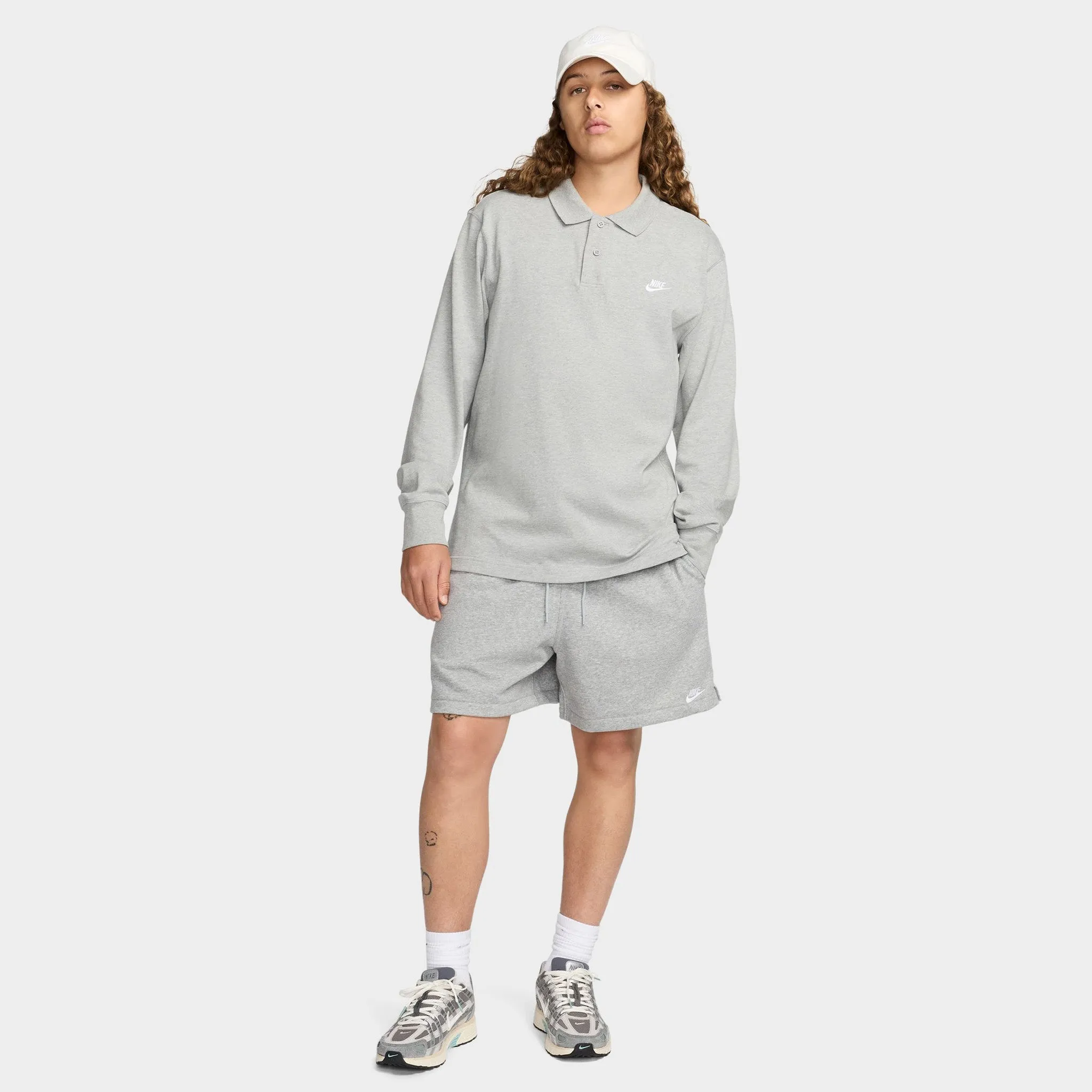 Mens Nike Nike Club French Terry Flow Shorts Dark Grey Heather / Lt Smoke Grey - White