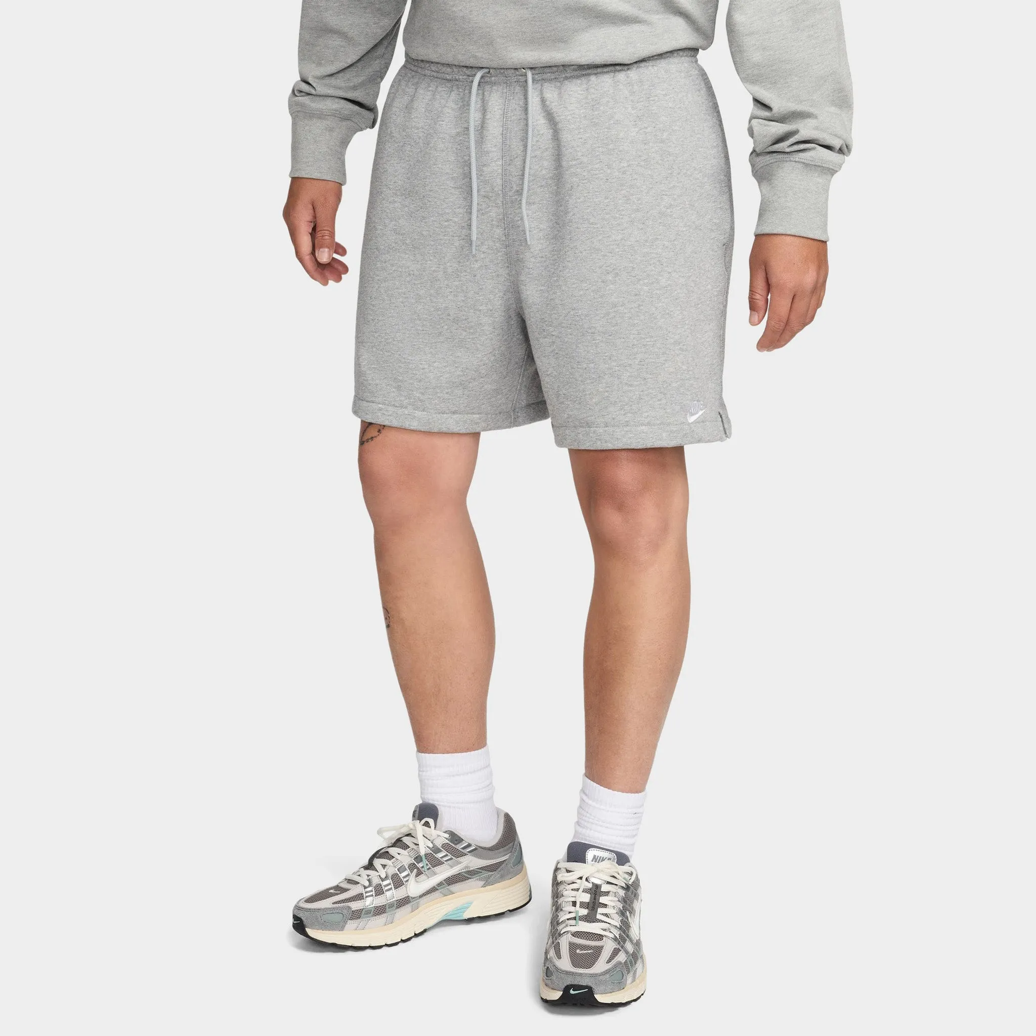 Mens Nike Nike Club French Terry Flow Shorts Dark Grey Heather / Lt Smoke Grey - White
