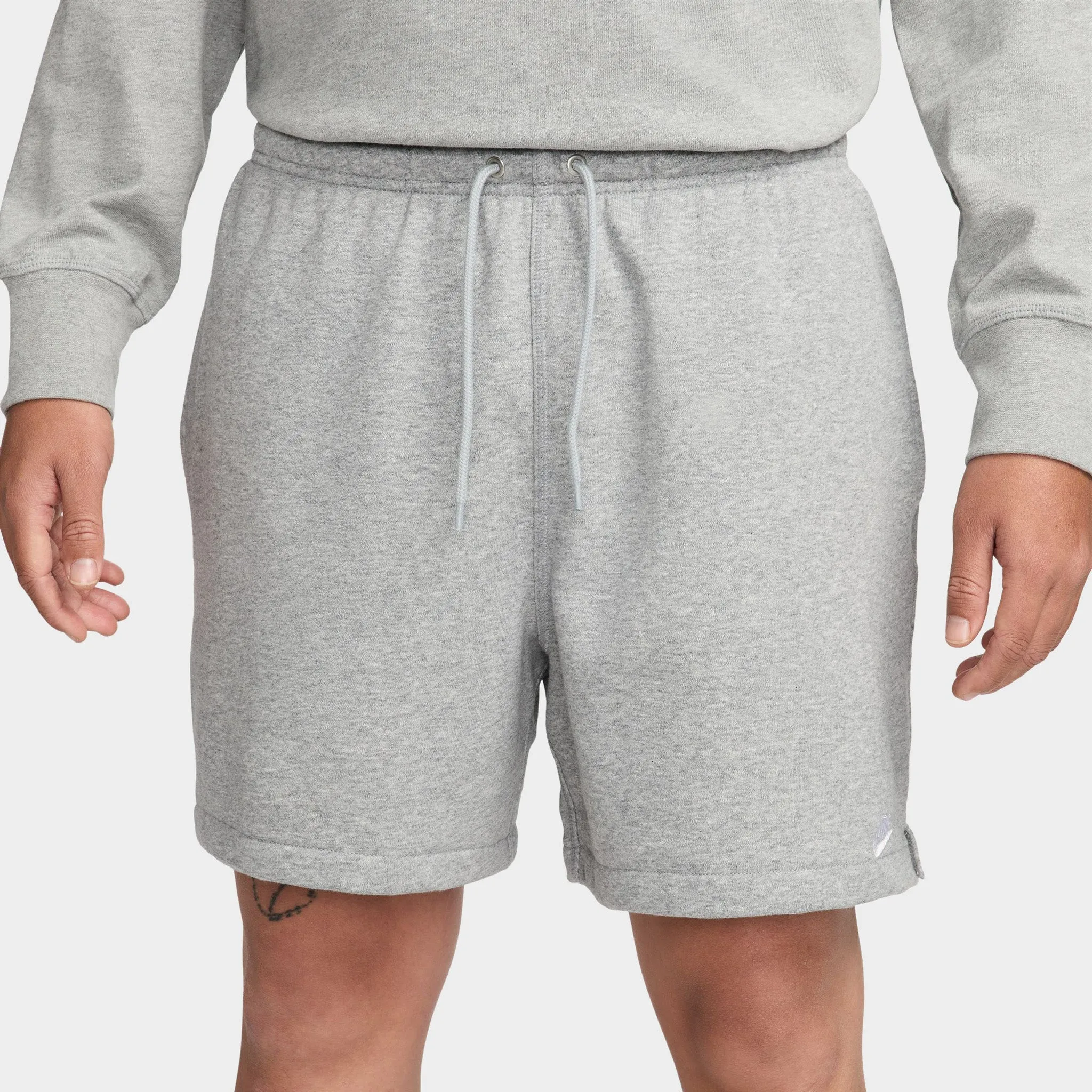Mens Nike Nike Club French Terry Flow Shorts Dark Grey Heather / Lt Smoke Grey - White