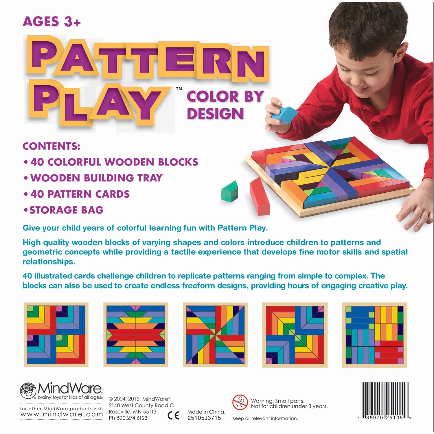 MindWare Pattern Play Colorful Wooden Block Set - 40 Pieces