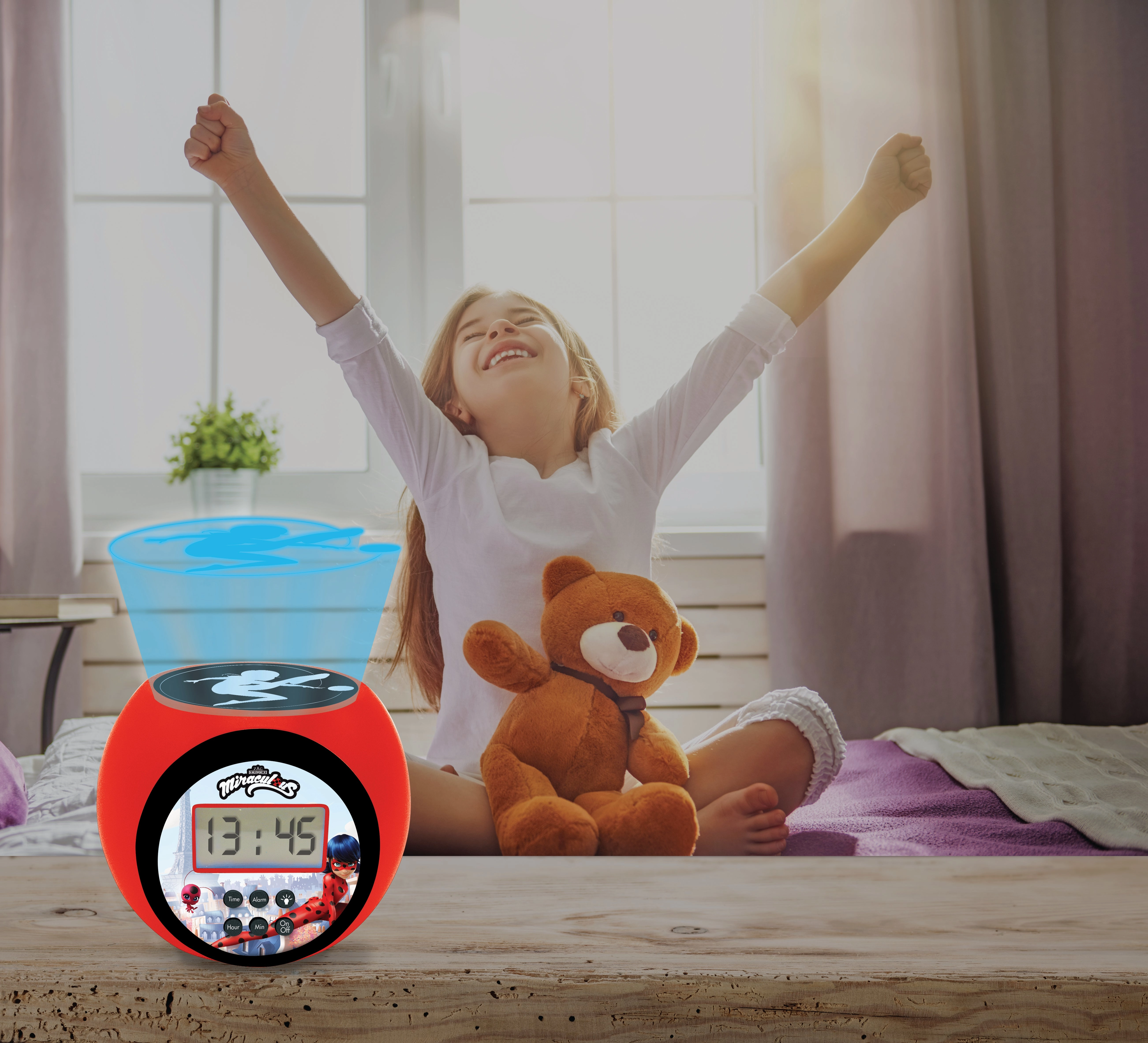 Miraculous Ladybug Projector Alarm Clock - Kids' Nightlight - Red