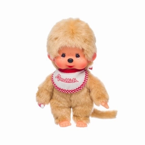 Monchhichi 8 inch Beige Boy Plush with Red Bib
