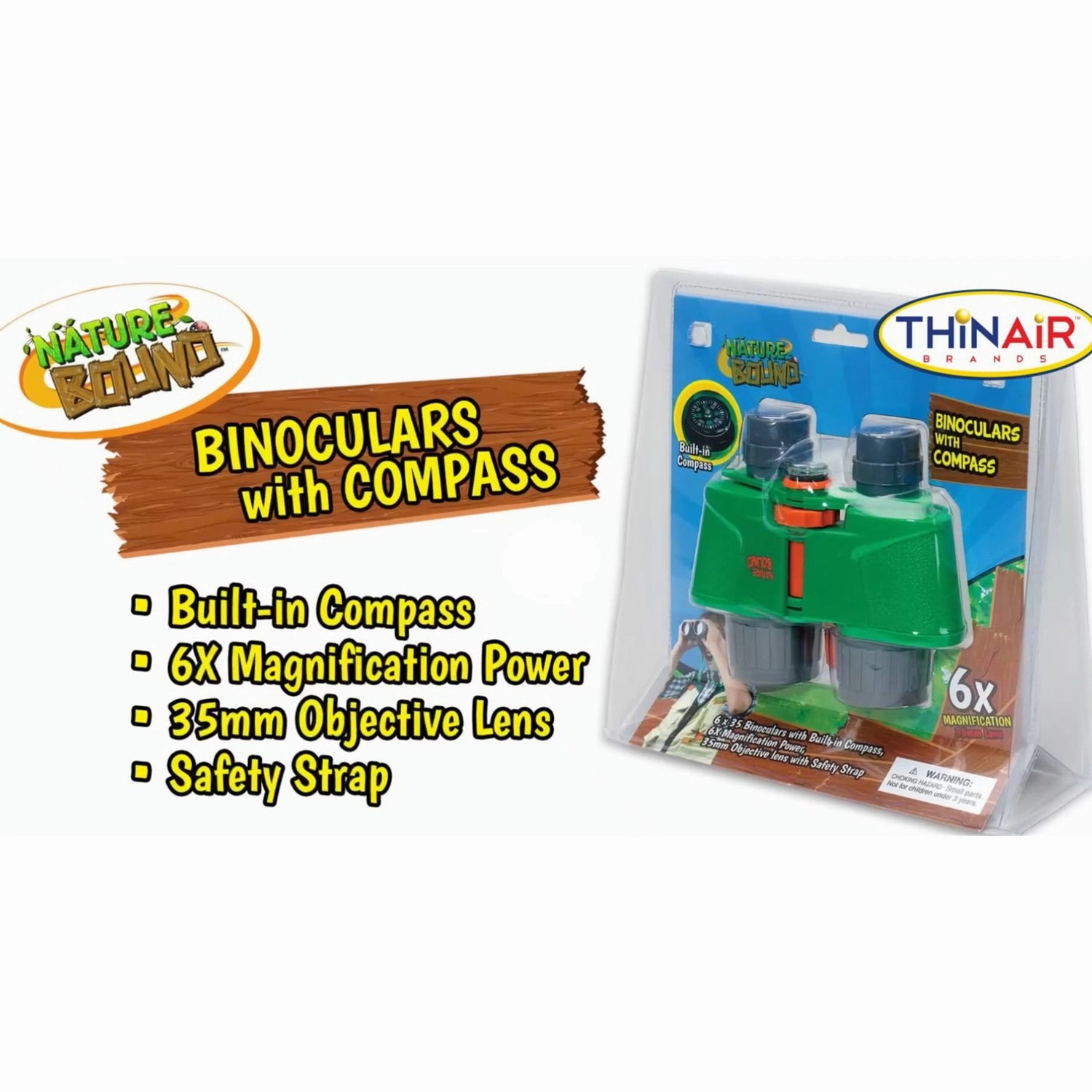 Nature Bound 6x35 Kids Binoculars with Compass - Outdoor Adventure Toy for Ages 3 