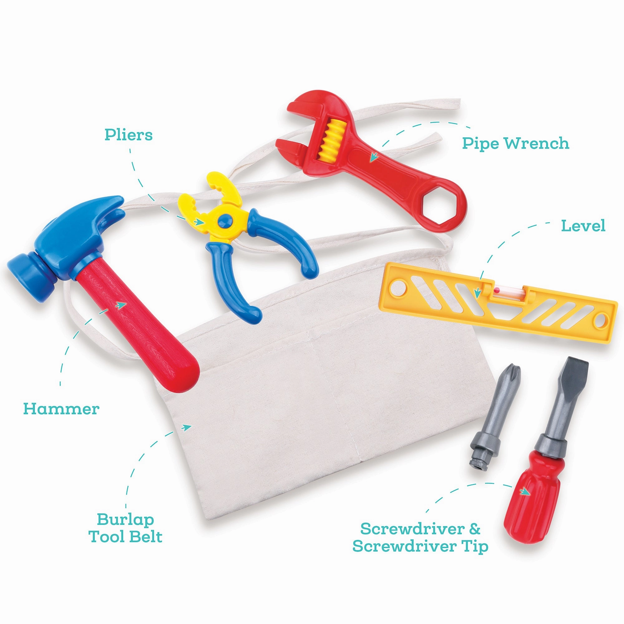 Nothing But Fun Toys 8pc Let's Play Tool Belt Set - Kid-Friendly Pretend Play