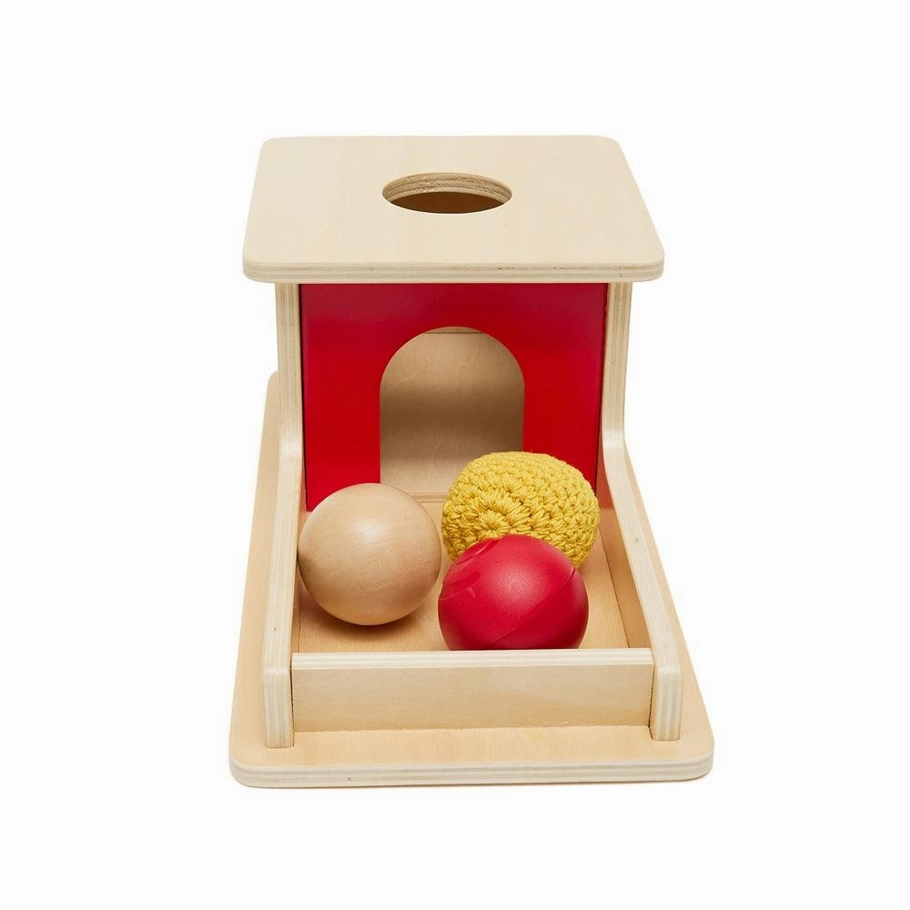 Object Permanence with Tray and 3 balls (Wood, Plastic, Yarn)