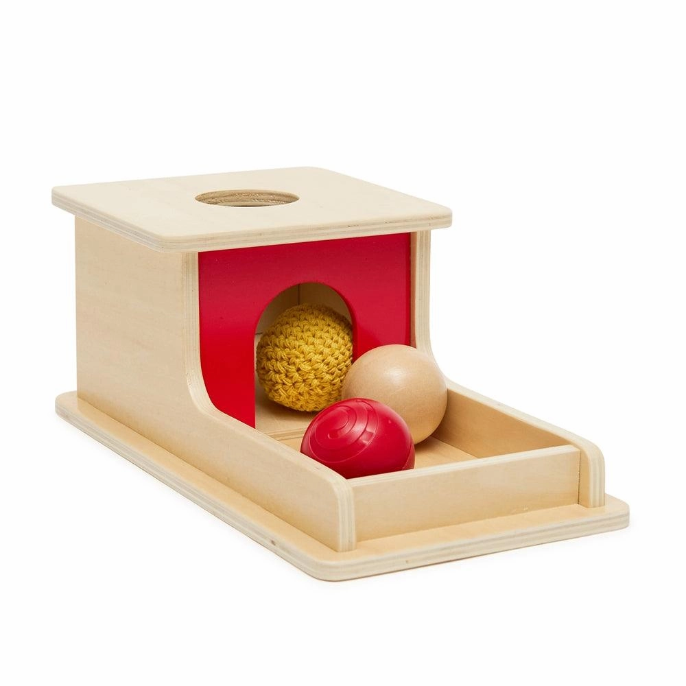 Object Permanence with Tray and 3 balls (Wood, Plastic, Yarn)