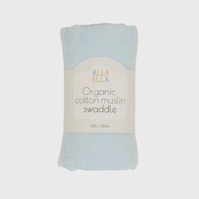 Organic Cotton Muslin Swaddle - Baby Blue