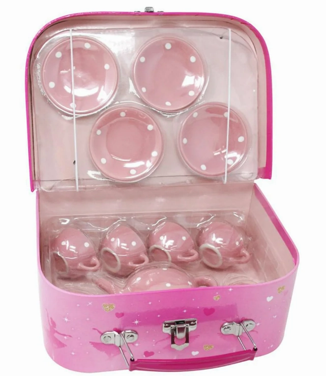 Pink Poppy Tea Set Polka Dot Porcelain In Case