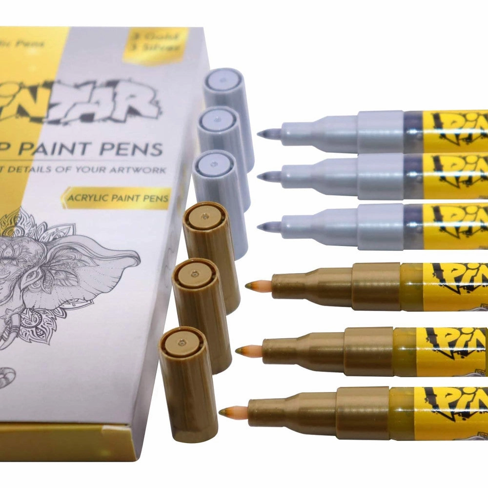 Pintar Craft Extra Fine Acrylic Paint Markers - Gold & Silver, 6 Pack