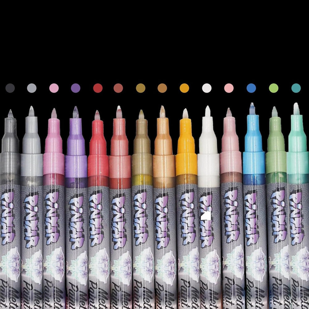 Pintar Metallic Acrylic Paint Markers - Extra Fine Tip 0.7mm, 14-Pack