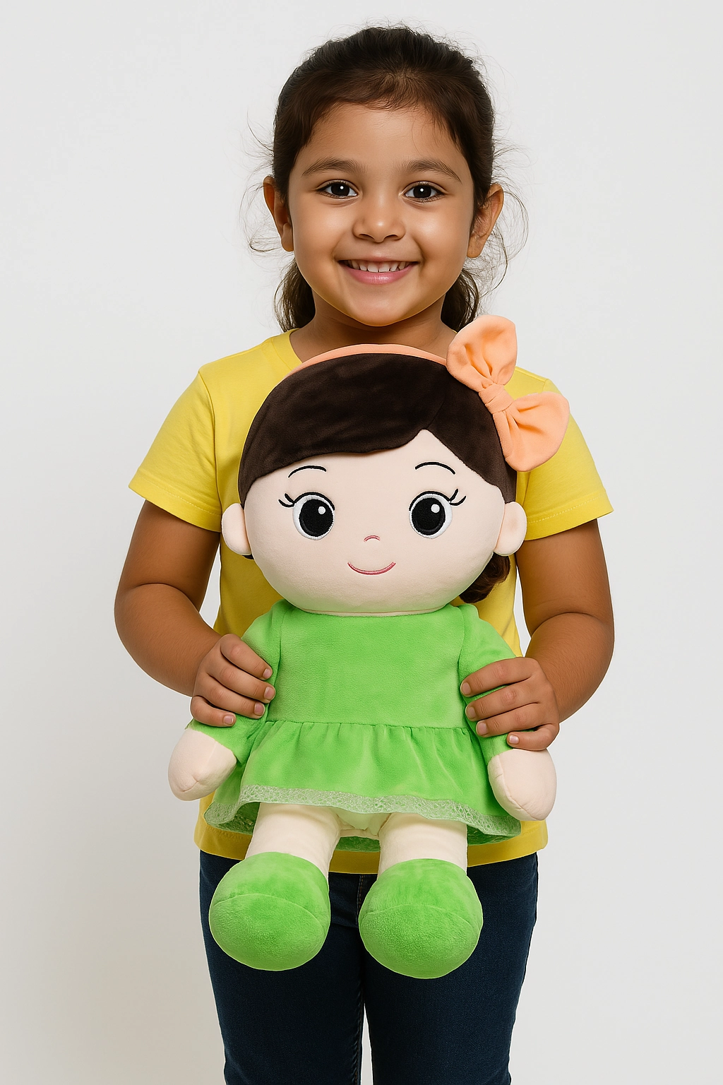 Play Hour Ellie Rag Doll Plush Soft Toy Wearing Green Frock for Ages 3 Years and Up, 85cm