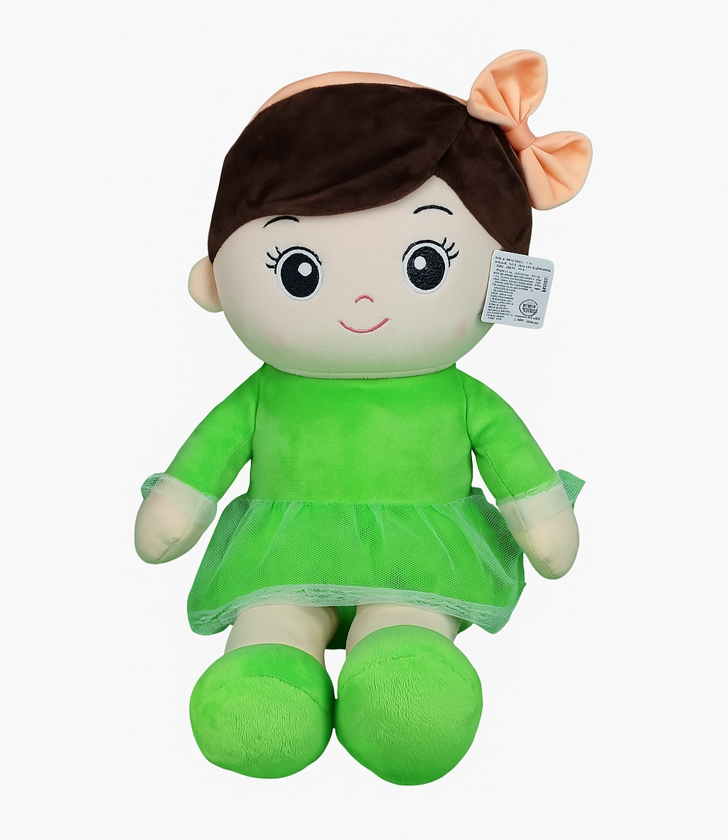 Play Hour Ellie Rag Doll Plush Soft Toy Wearing Green Frock for Ages 3 Years and Up, 85cm