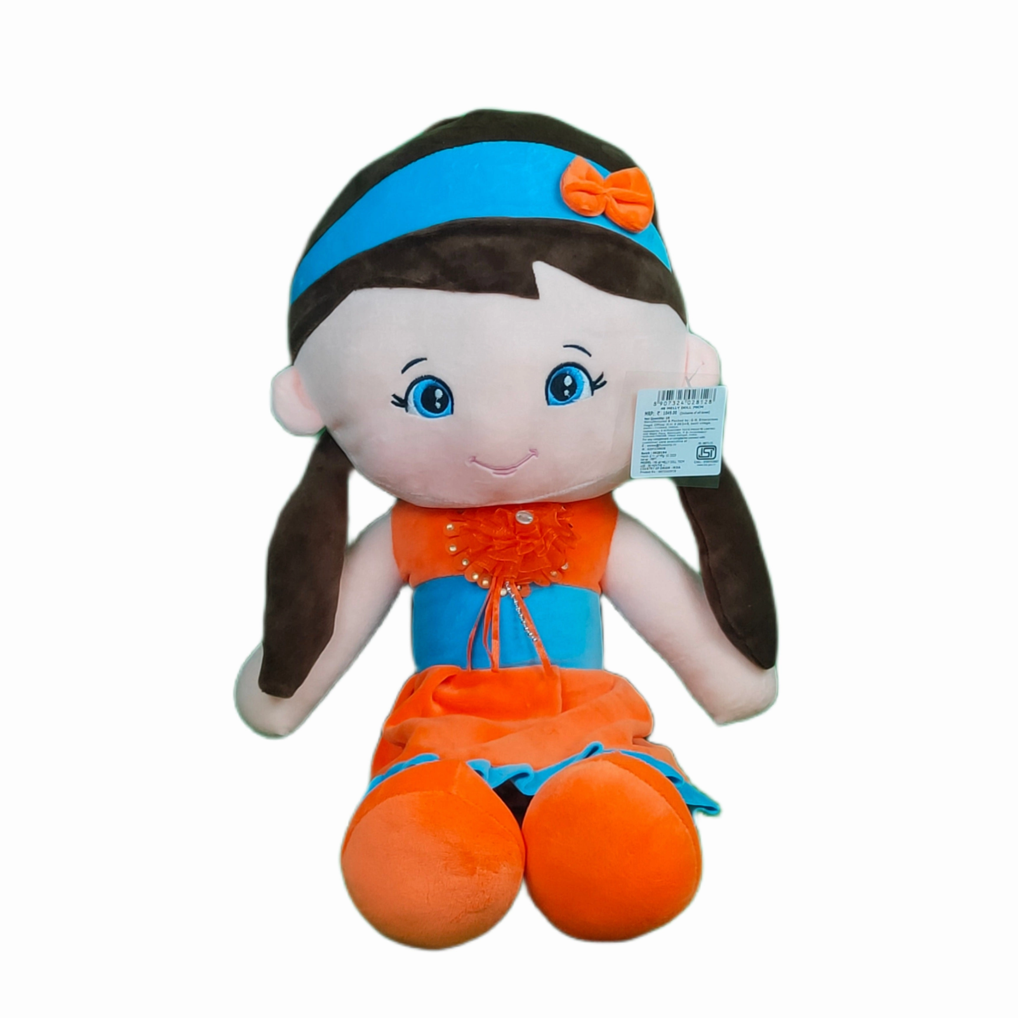 Play Hour Melly Rag Doll Plush Soft Toy Wearing Orange & Blue Frock for Ages 3 Years and Up, 70cm