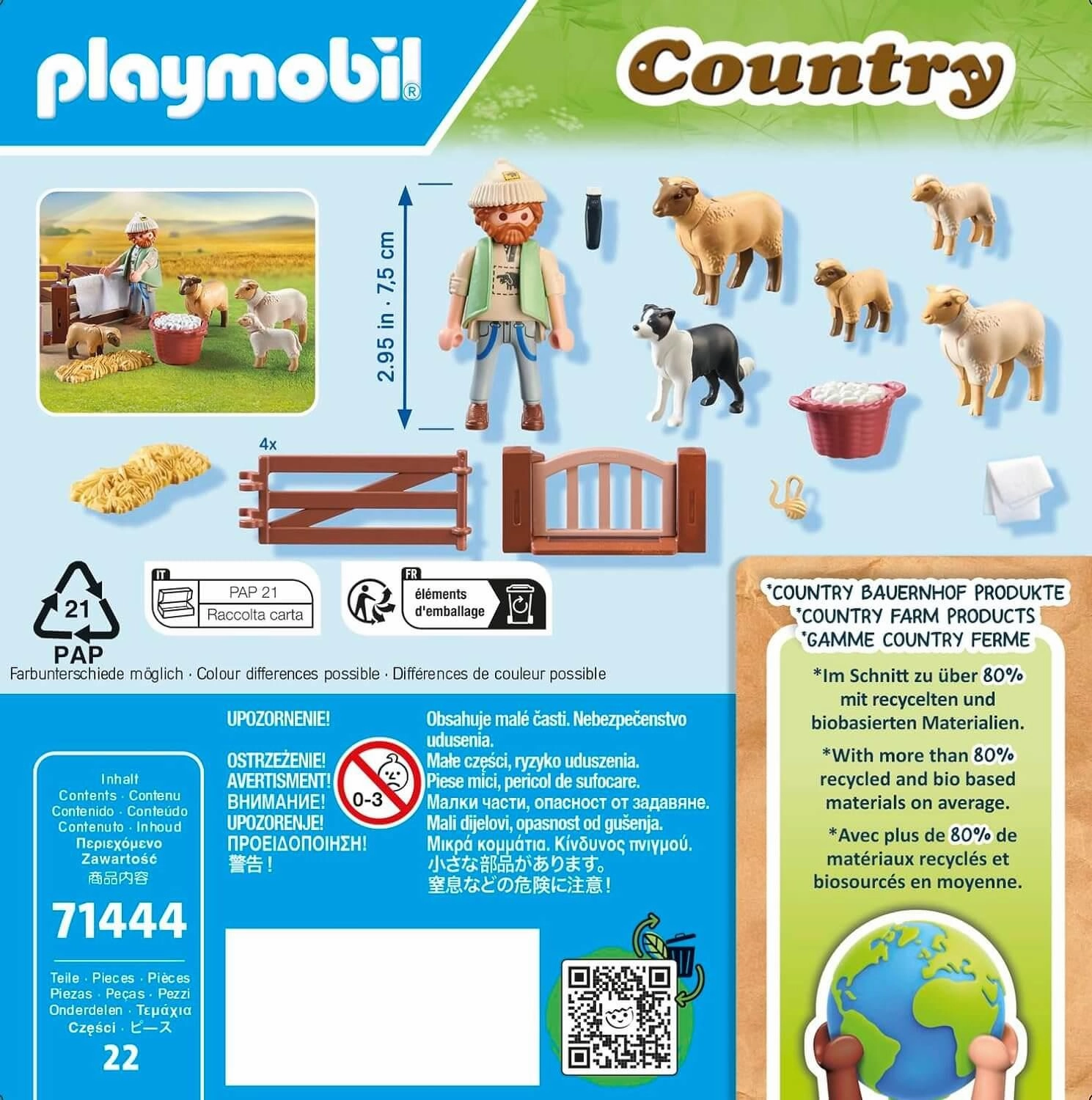 Playmobil Country 71444 Young Shepherd with Flock of Sheep for Ages 4 