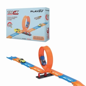 Playzu 23 pcs Single 360 Degree Loop Racing Track Game with Building Block Sets and One Strong 1:64 Scaled Pull Back Car and Track Easy to Assemble for Ages 6 