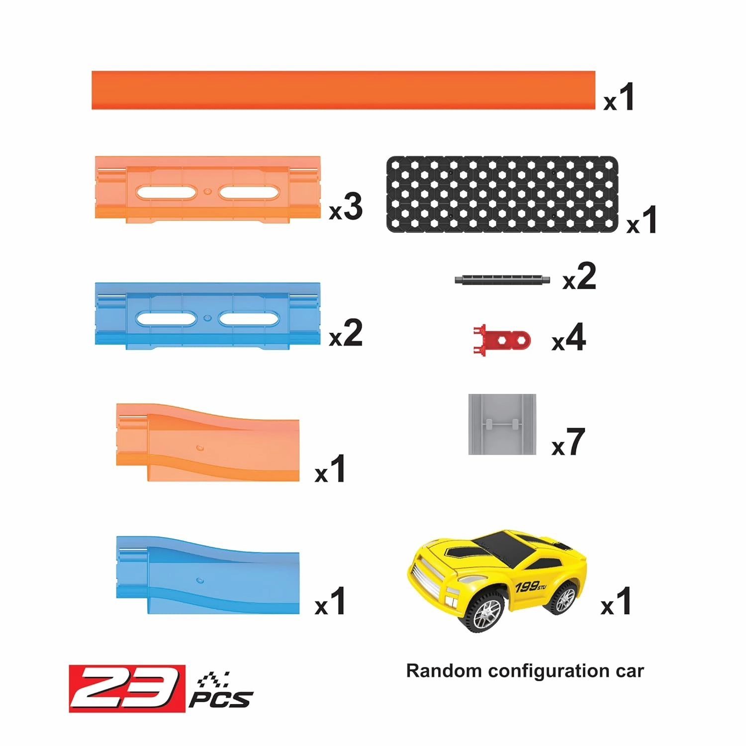 Playzu 23 pcs Single 360 Degree Loop Racing Track Game with Building Block Sets and One Strong 1:64 Scaled Pull Back Car and Track Easy to Assemble for Ages 6 