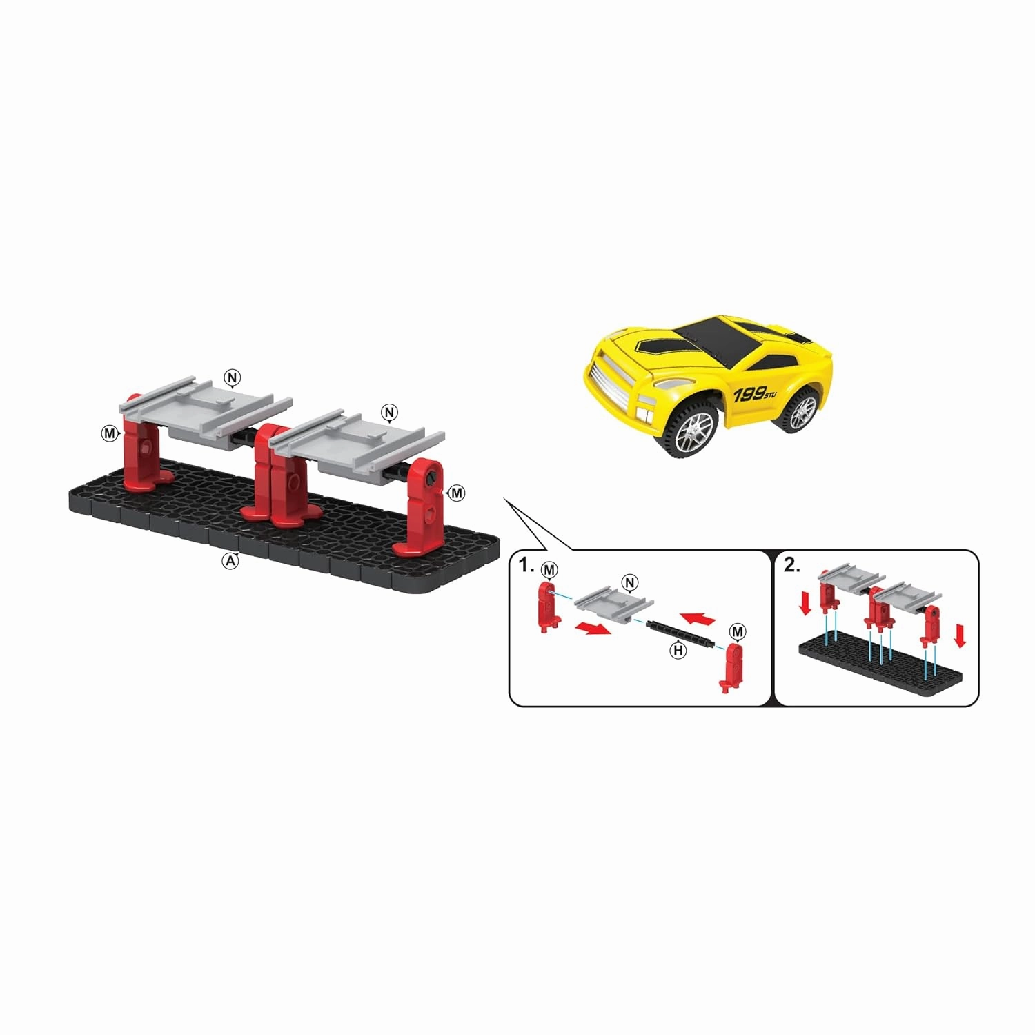 Playzu 23 pcs Single 360 Degree Loop Racing Track Game with Building Block Sets and One Strong 1:64 Scaled Pull Back Car and Track Easy to Assemble for Ages 6 