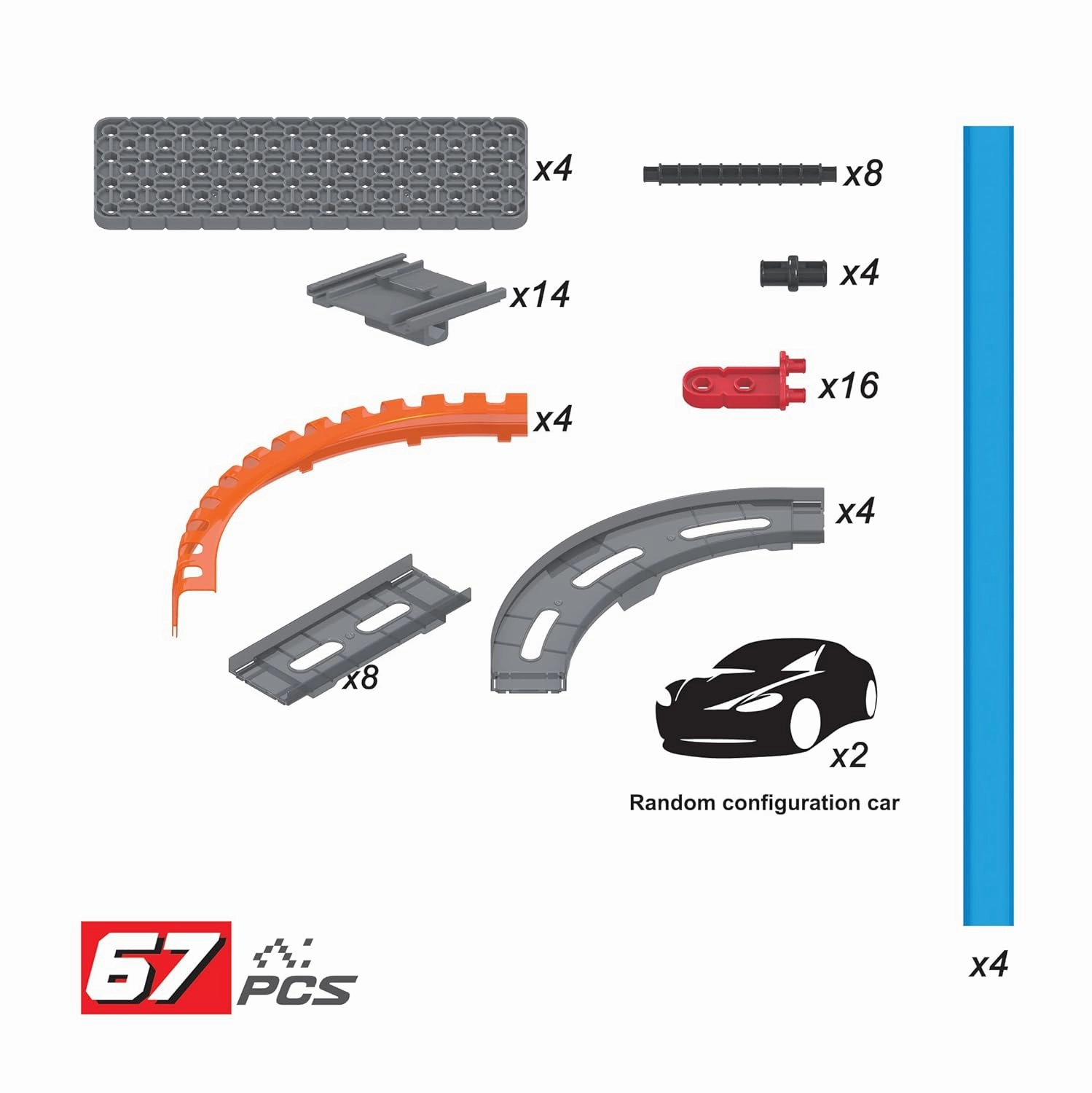 Playzu High Speed Pull Back -4A 66 pcs Four 360 Degree Loops Racing Track Game with Building Block Sets and Two Strong 1:64 Scaled Pull Back Cars for Ages 6 