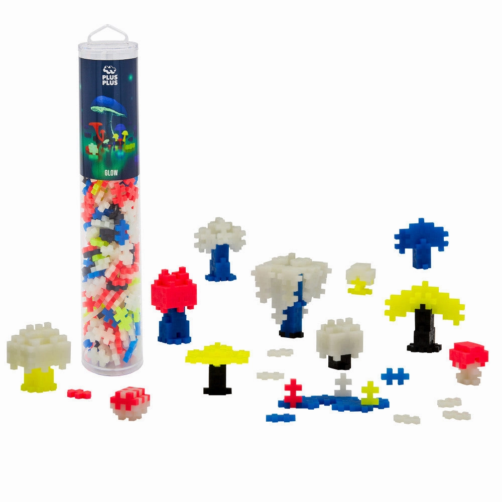 Plus-Plus Glow-In-The-Dark Mix Open Play Tube, 240 Pieces - Neon Colors