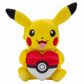 Pokemon 20cm Valentines Plush - Pikachu With Poke Ball Heart Accessory
