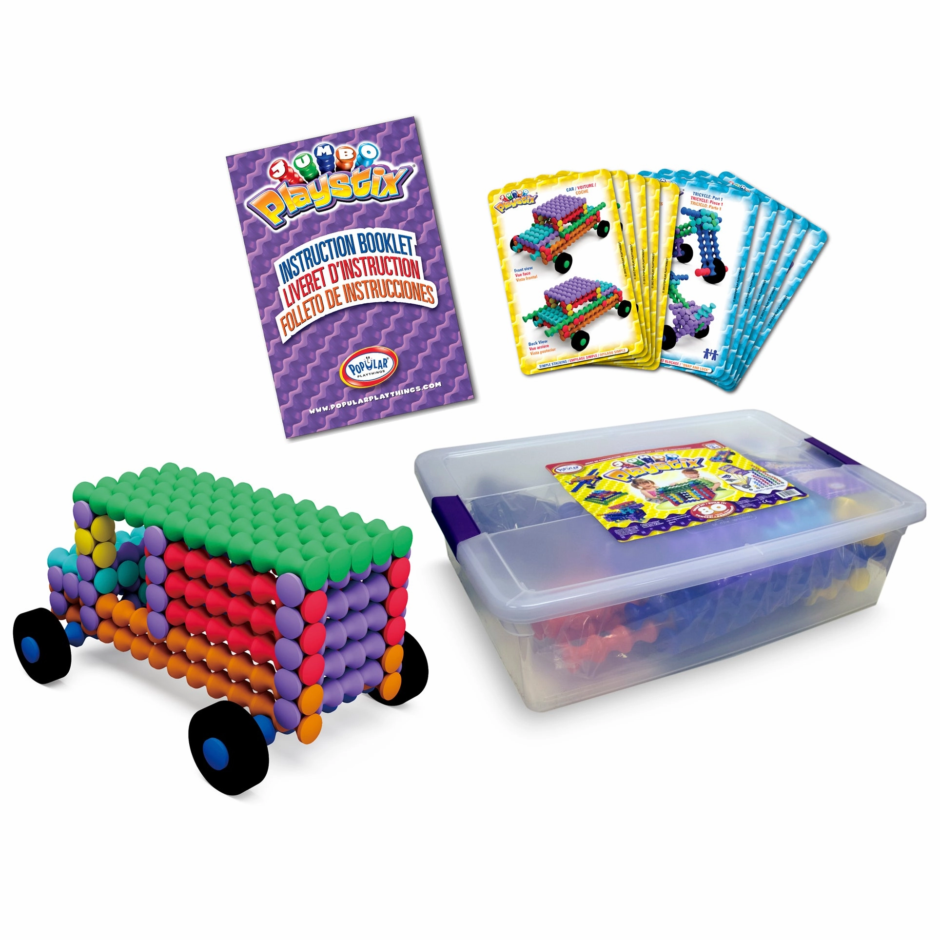 Popular Playthings Jumbo Playstix 80-Piece Set - Colorful Construction Toy