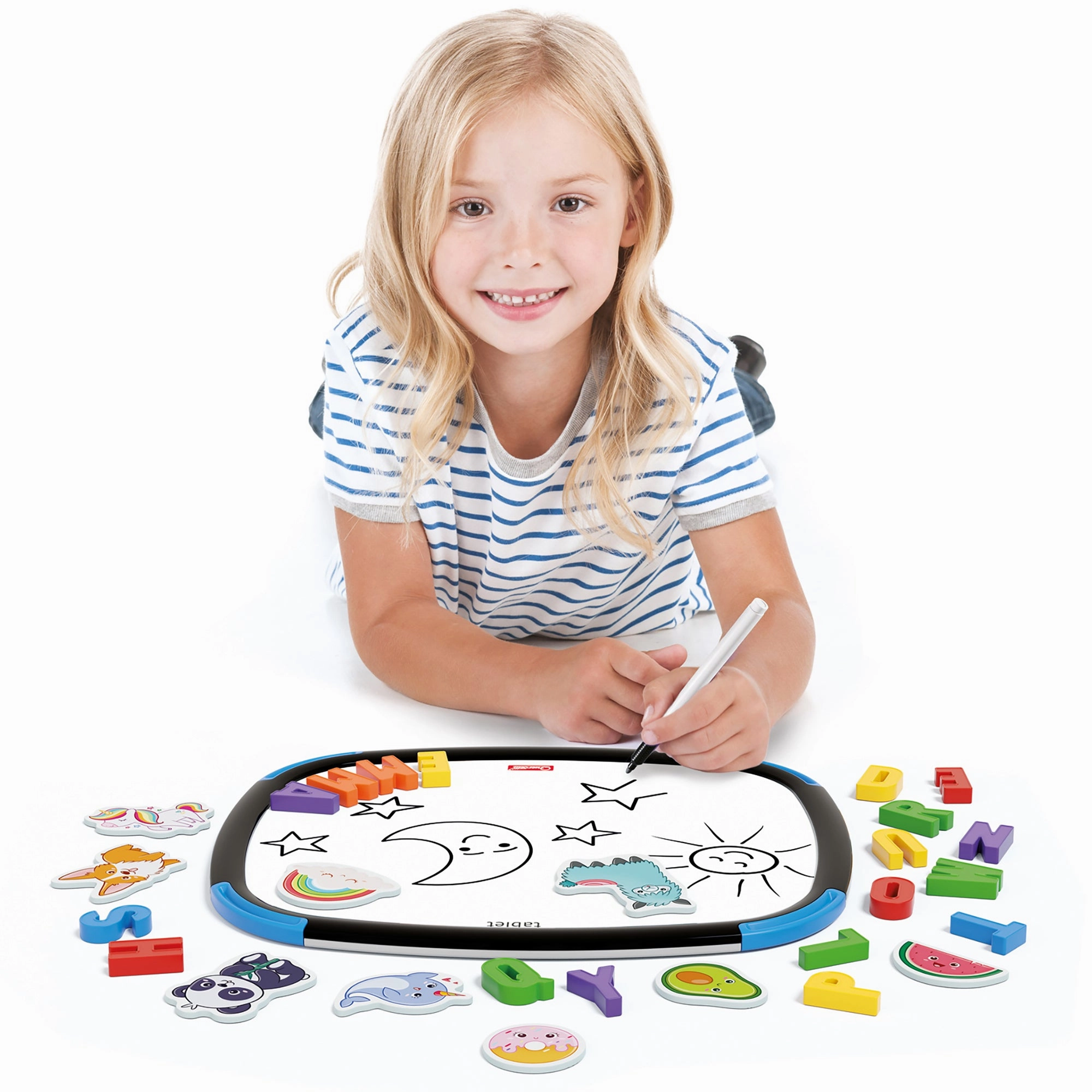 Quercetti Magnetic Discovery Board - Double-Sided Learning Tablet with Letters and Animal Magnets