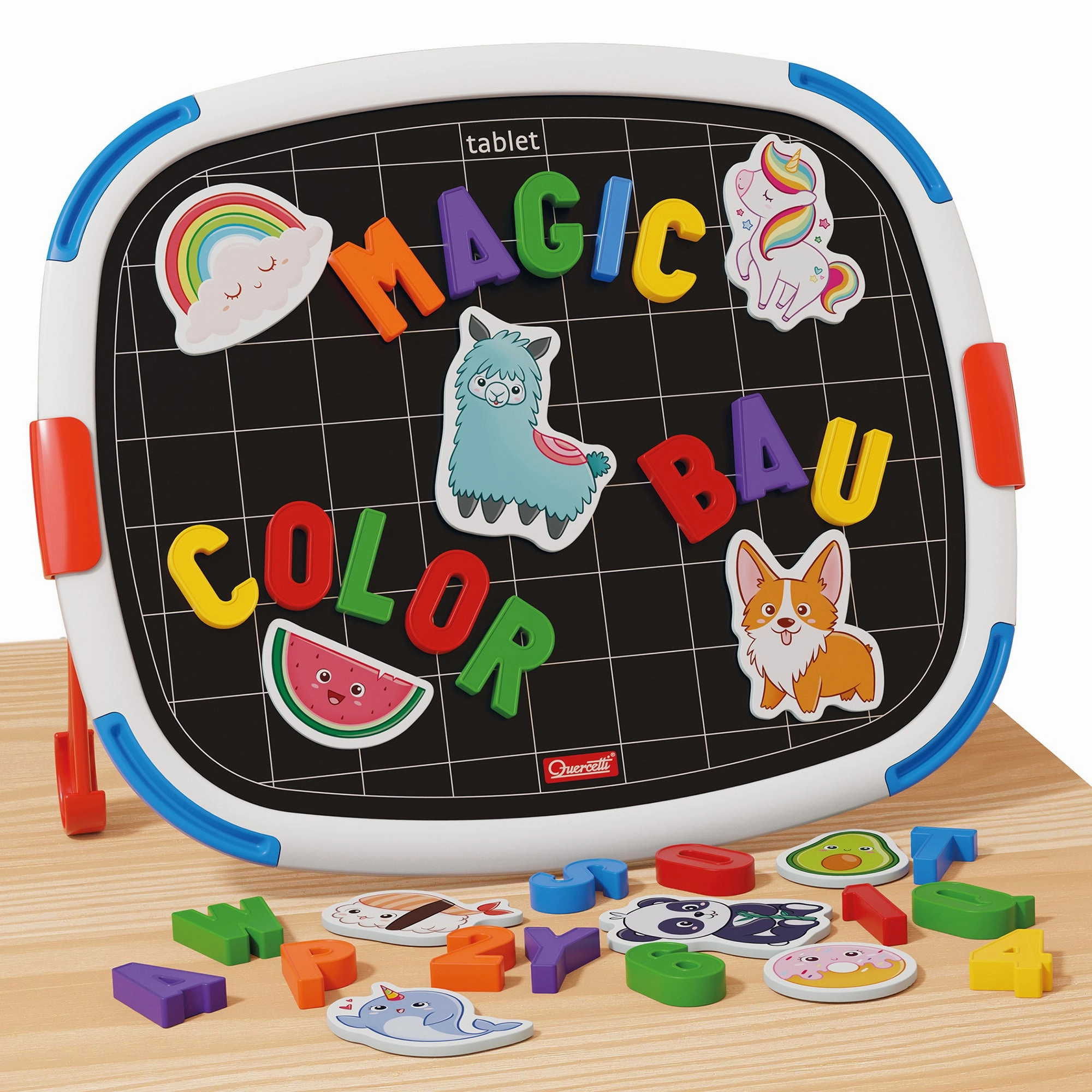 Quercetti Magnetic Discovery Board - Double-Sided Learning Tablet with Letters and Animal Magnets