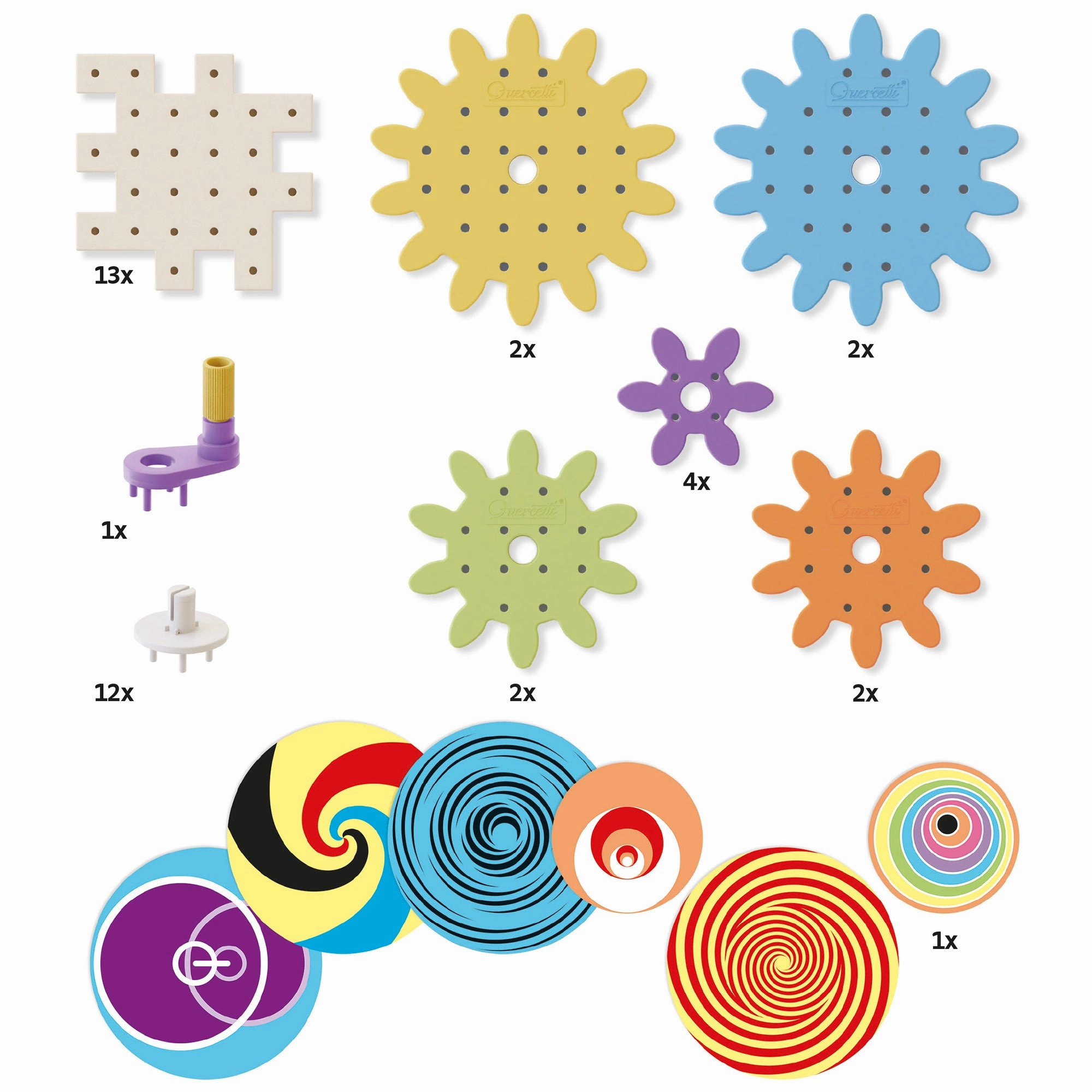 Quercetti PlayEco  Kaleido Gears - 38pc Colorful STEM Gear Playset