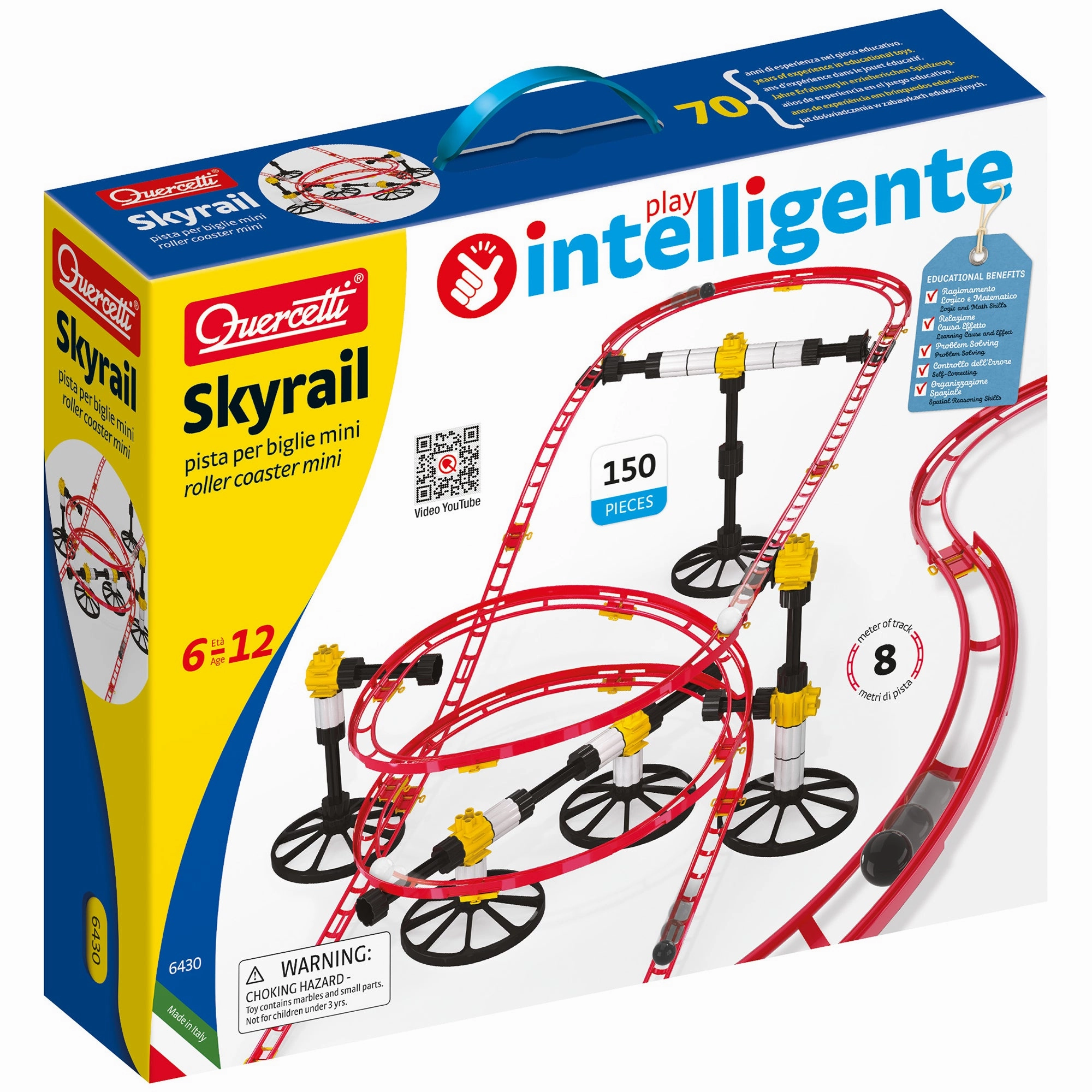 Quercetti Skyrail 150pc Mini Rollercoaster Marble Run, STEM Building Toy