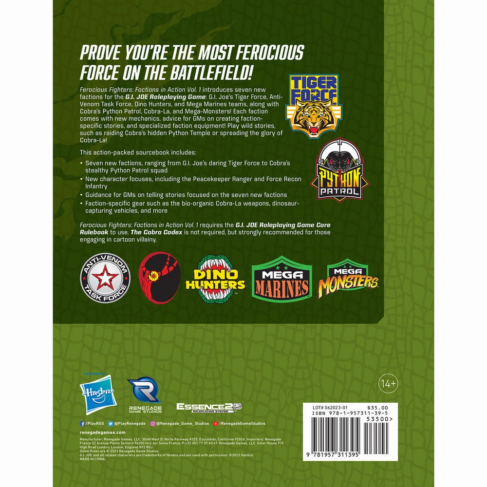 Renegade Games Studios G.I. JOE RPG Ferocious Fighters Sourcebook