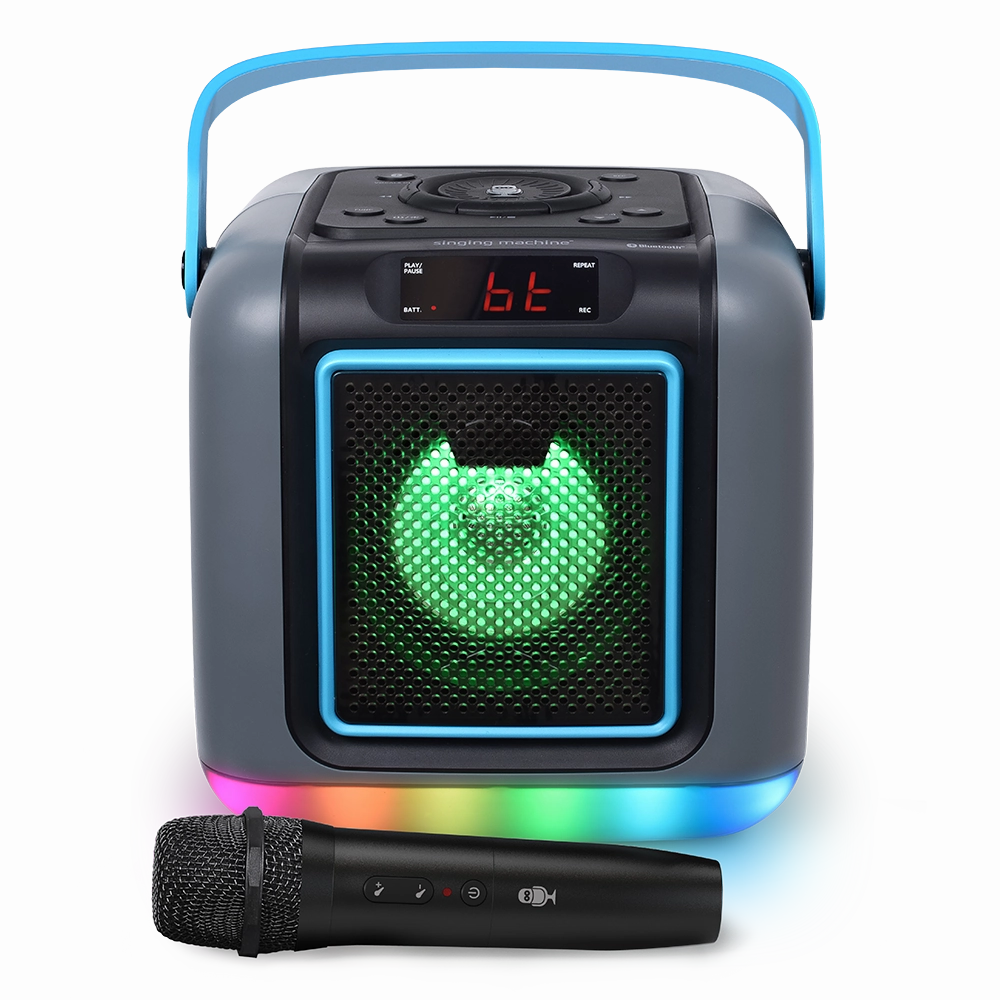 Singing Machine Cube Portable Bluetooth Karaoke System with 22 Voice Effects and LED Light Show