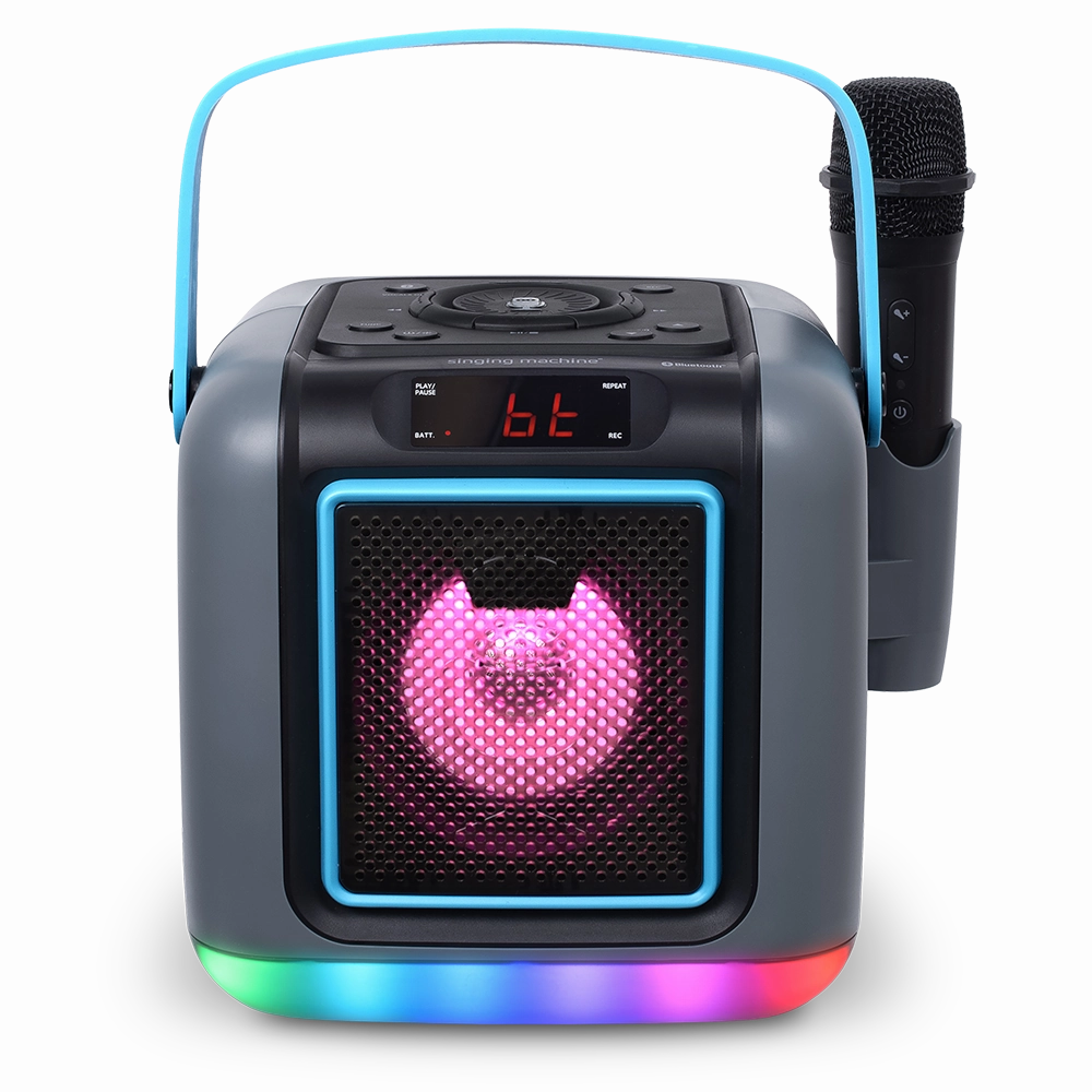 Singing Machine Cube Portable Bluetooth Karaoke System with 22 Voice Effects and LED Light Show