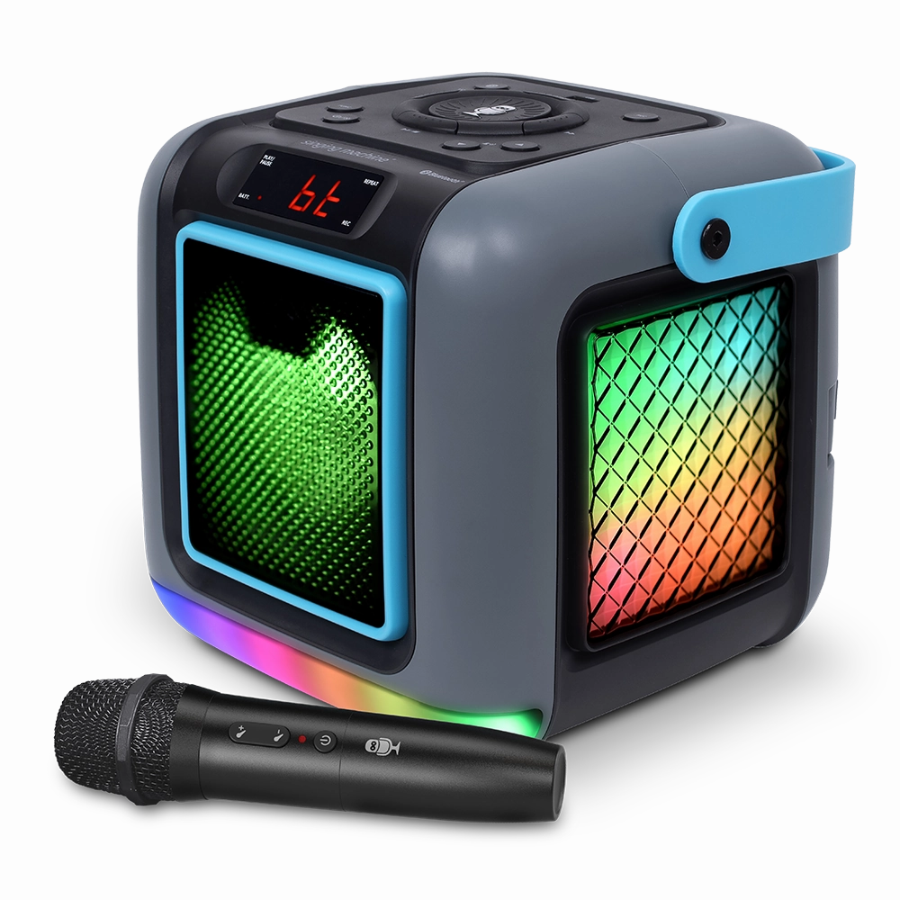 Singing Machine Cube Portable Bluetooth Karaoke System with 22 Voice Effects and LED Light Show