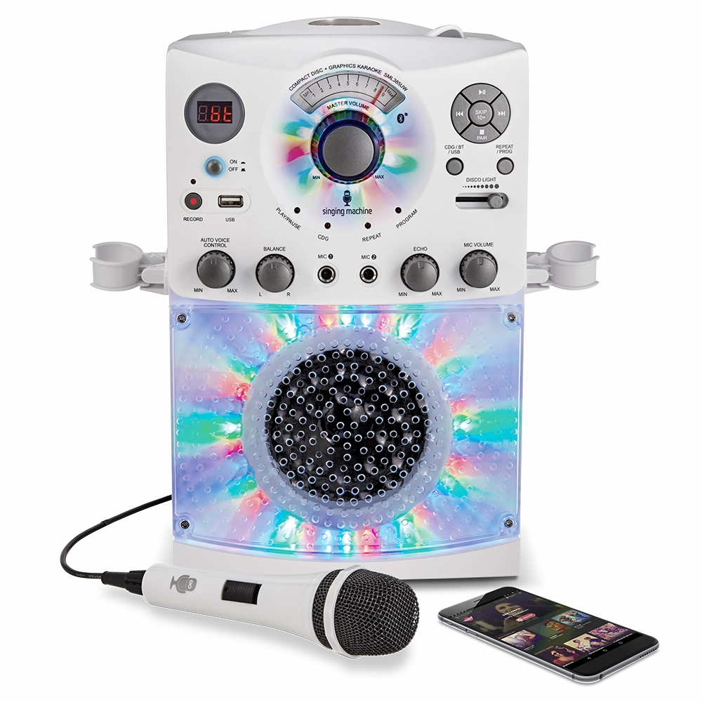 Singing Machine Portable Bluetooth Karaoke Machine with Wired Microphone and LED Disco Lights
