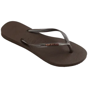 Slim Metallic Flip Flops in Dark Brown