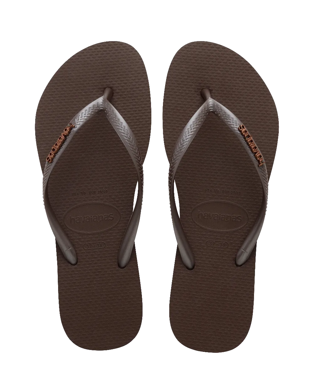 Slim Metallic Flip Flops in Dark Brown