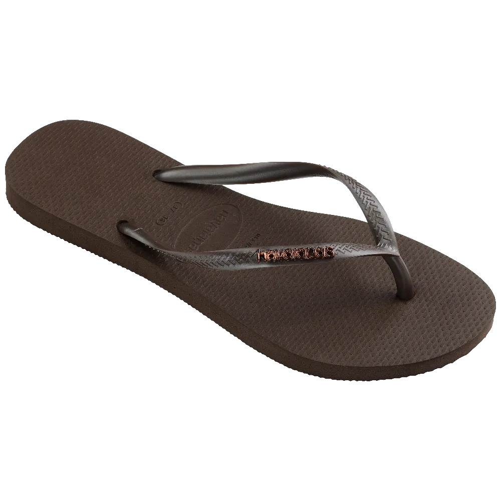 Slim Metallic Flip Flops in Dark Brown