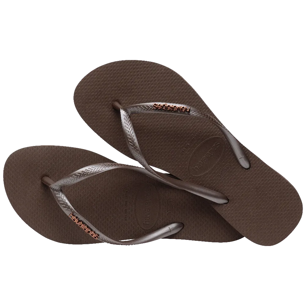 Slim Metallic Flip Flops in Dark Brown