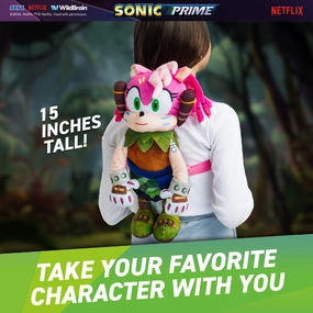 Sonic Prime Thorn Rose 15" Plush Backpack - Vibrant School Gear for Kids 3 