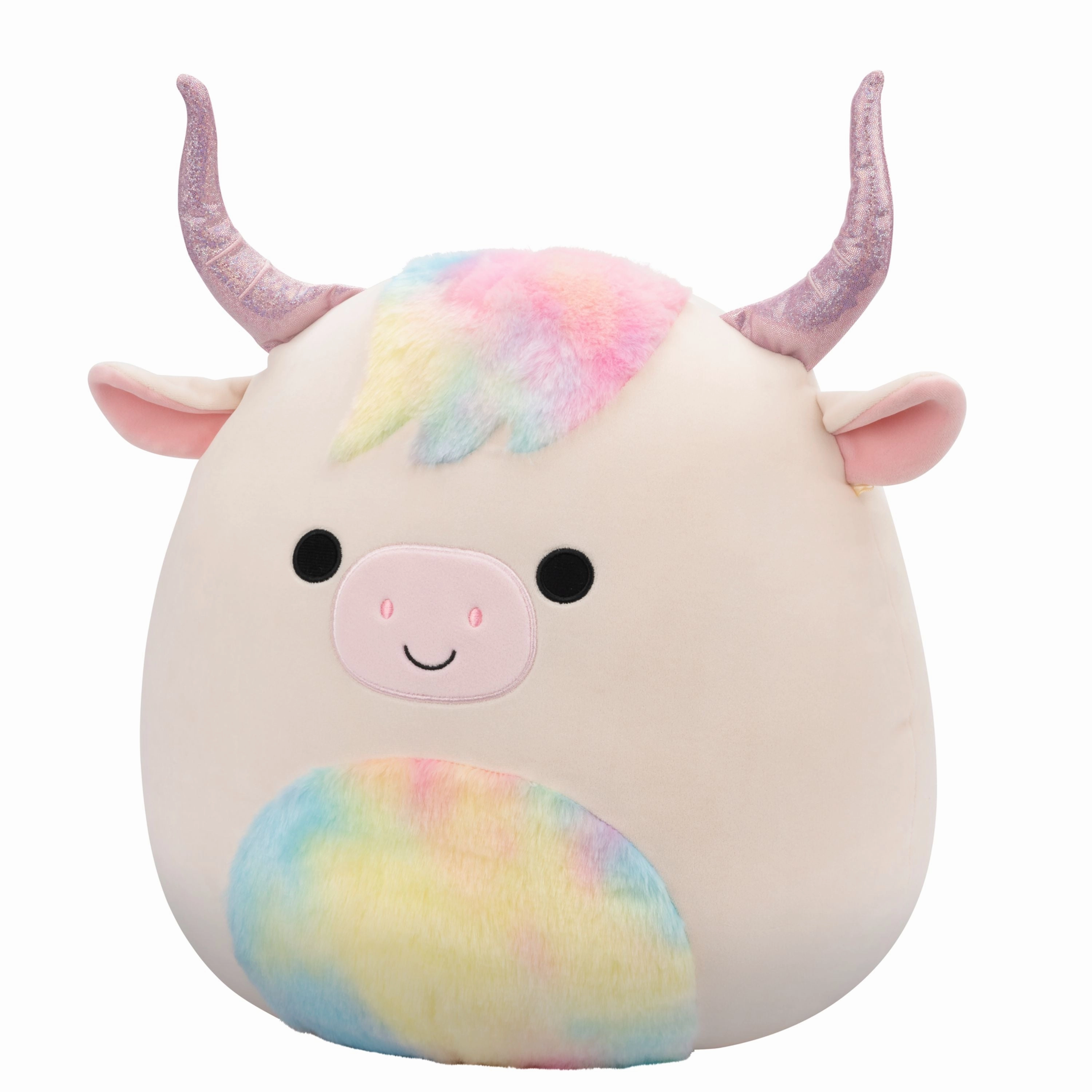Squishmallows 14 Inch Series 20 Dagnus Tan Highland Cow With Rainbow Tie Dye Belly