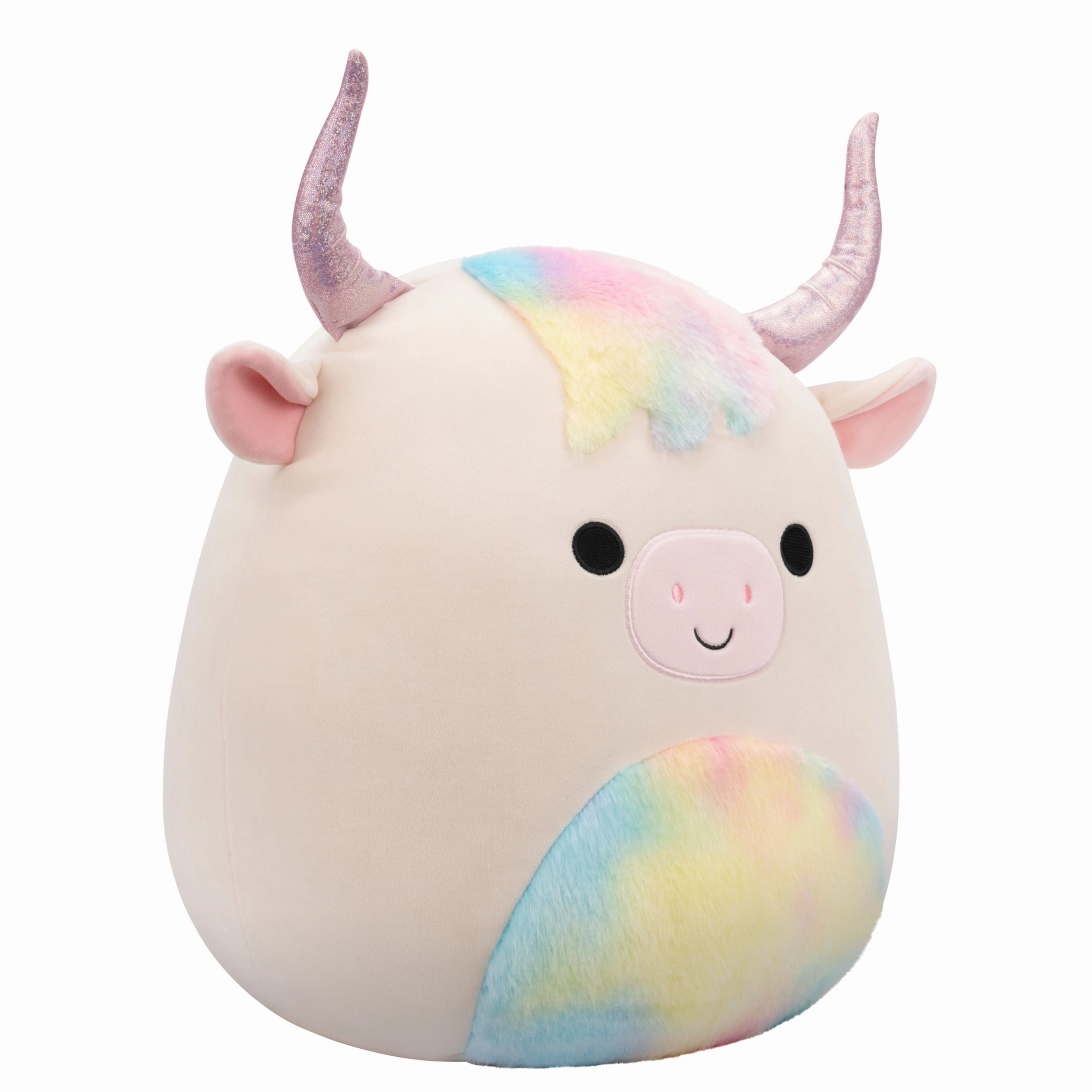 Squishmallows 14 Inch Series 20 Dagnus Tan Highland Cow With Rainbow Tie Dye Belly