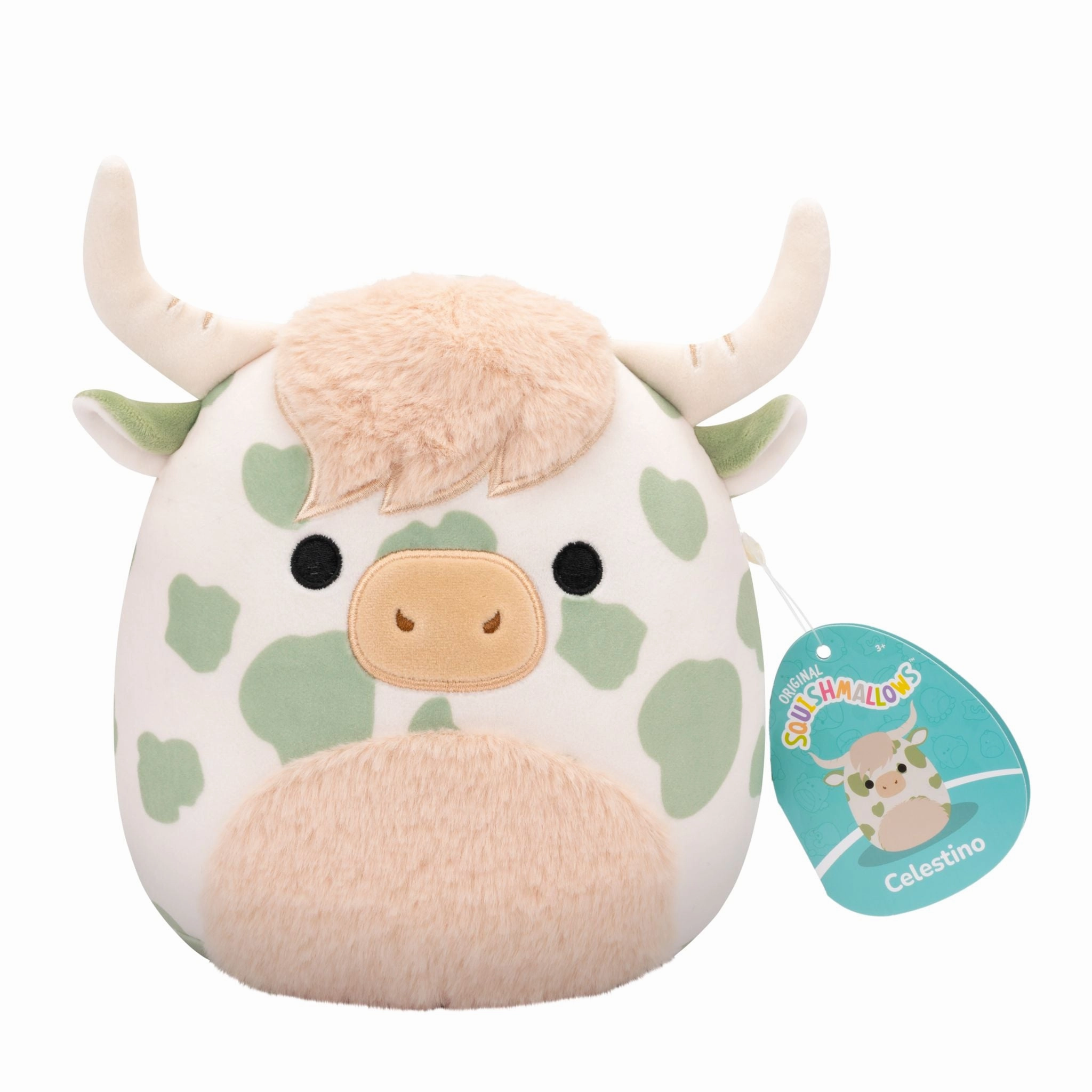 Squishmallows 7.5 Inch Plush S20 Celestino Sage Green Spotted Highland Cow With Fuzzy Belly