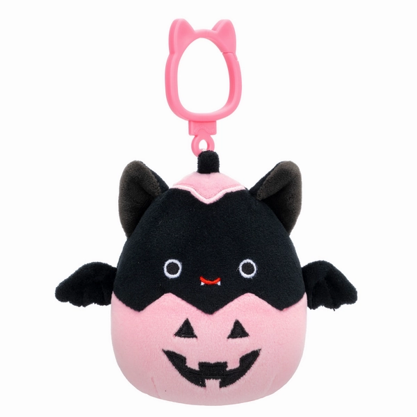 Squishmallows Season Halloween 3.5 Inch Plush Clip-On Emily Black Bat In Pink Jack-O-Lantern