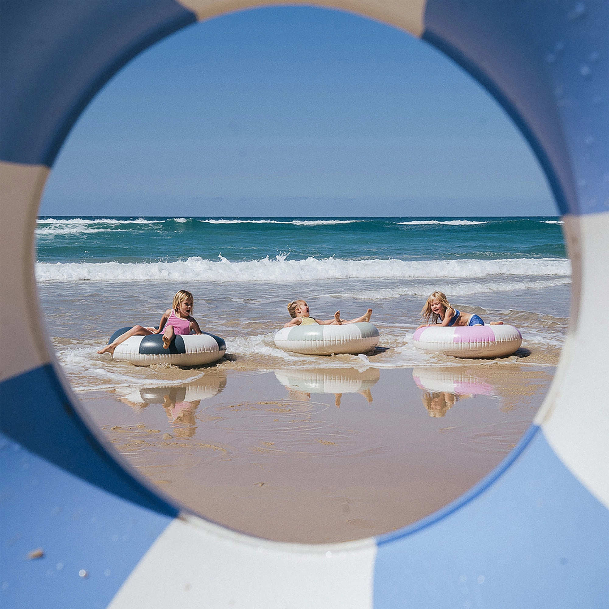 Sunnylife 41" Blue Striped Inflatable Pool Ring, 220lb Capacity
